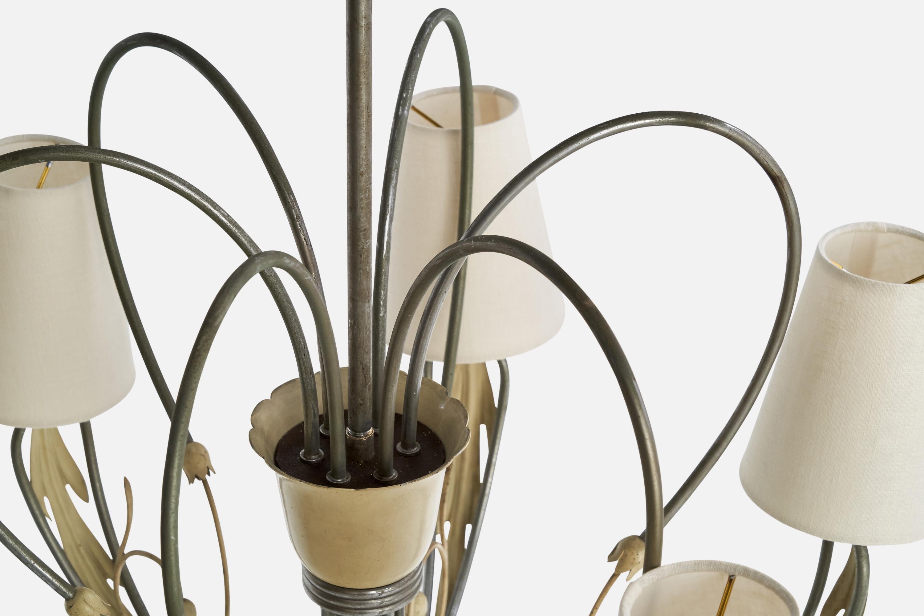 Lampadario di design italiano, nichel, metallo, vetro, tessuto, Italia, anni '30 In condizioni buone in vendita a High Point, NC