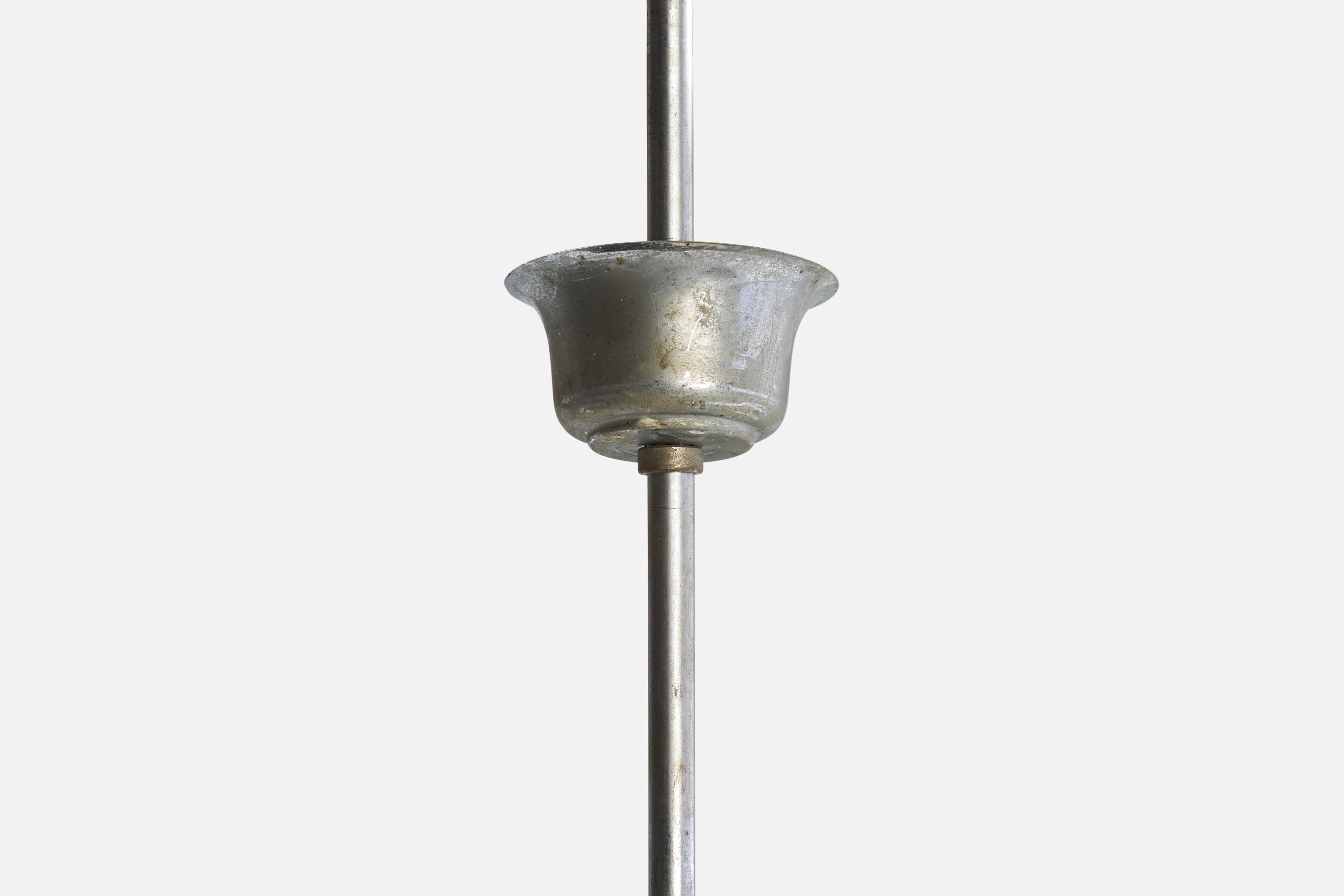 Metà XX secolo Lampadario di design italiano, nichel, metallo, vetro, tessuto, Italia, anni '30 in vendita