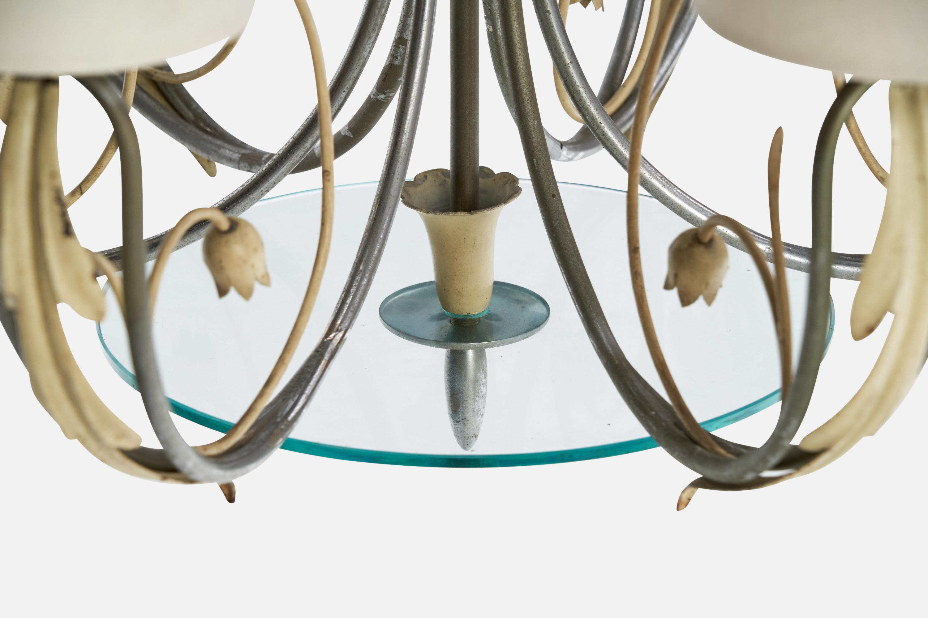 Lampadario di design italiano, nichel, metallo, vetro, tessuto, Italia, anni '30 in vendita 2