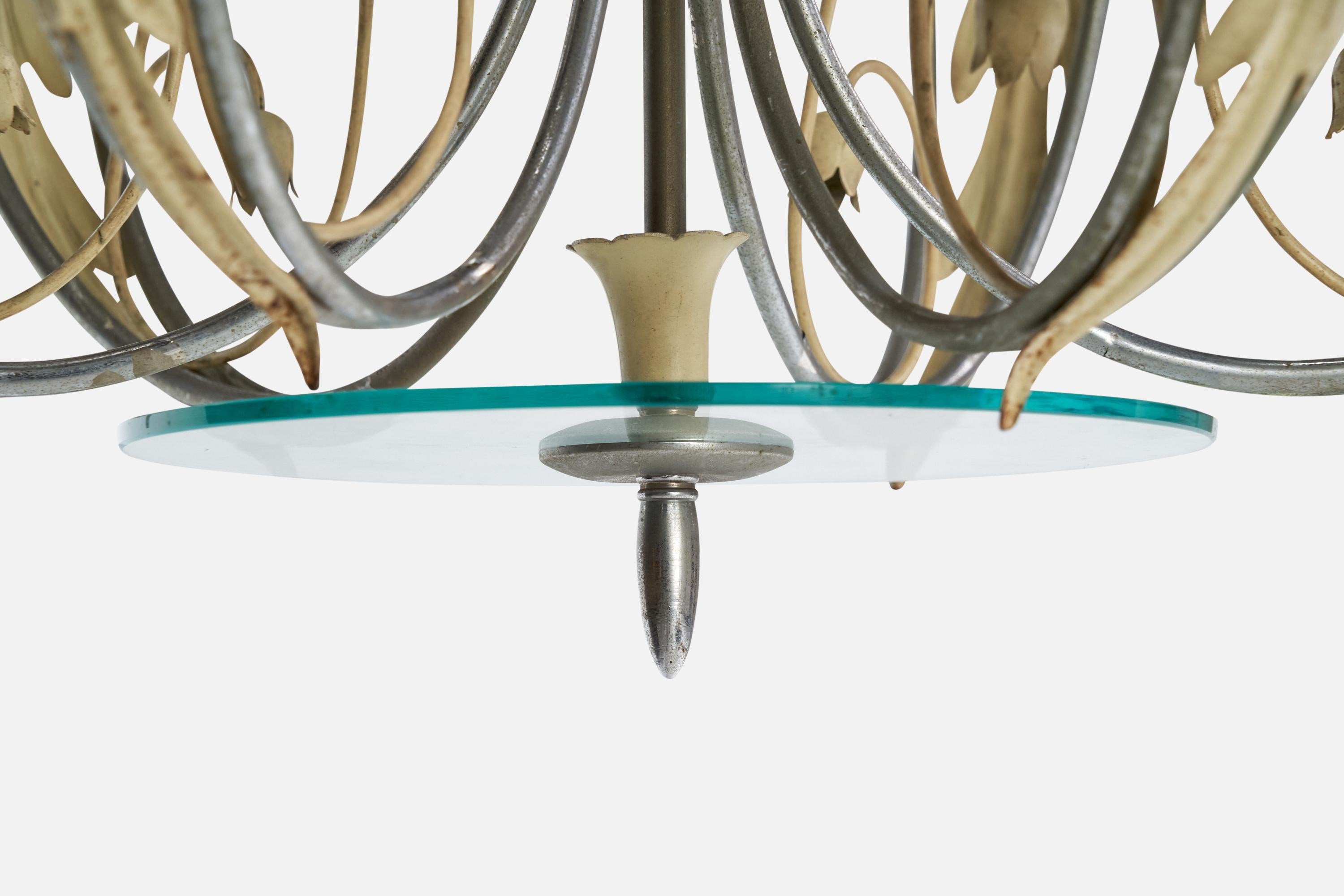 Lampadario di design italiano, nichel, metallo, vetro, tessuto, Italia, anni '30 in vendita 3