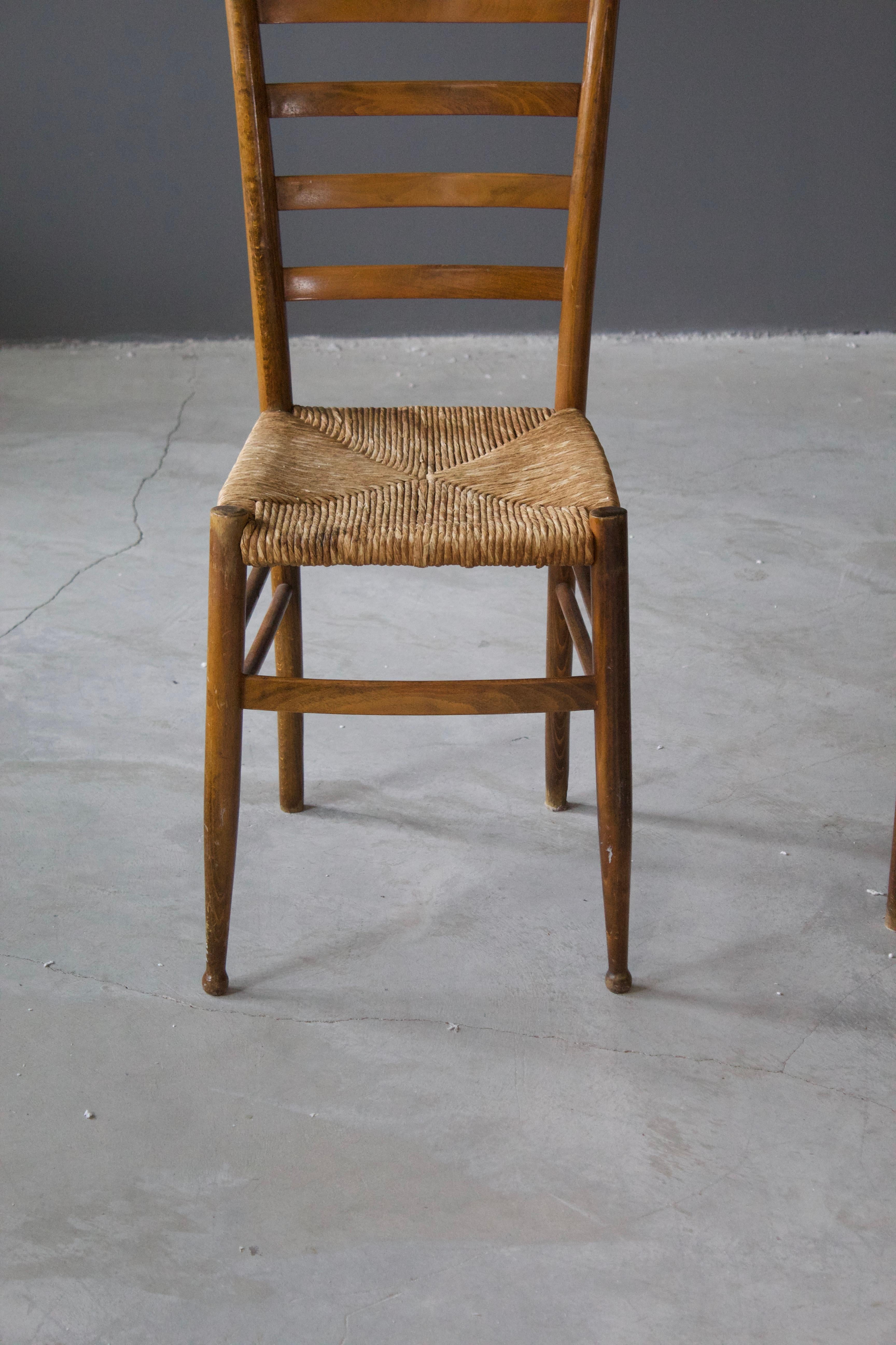 Italian Designer, Chiavari Style Side Chairs, Wood, Seagrass, Italy, 1950s In Fair Condition In High Point, NC