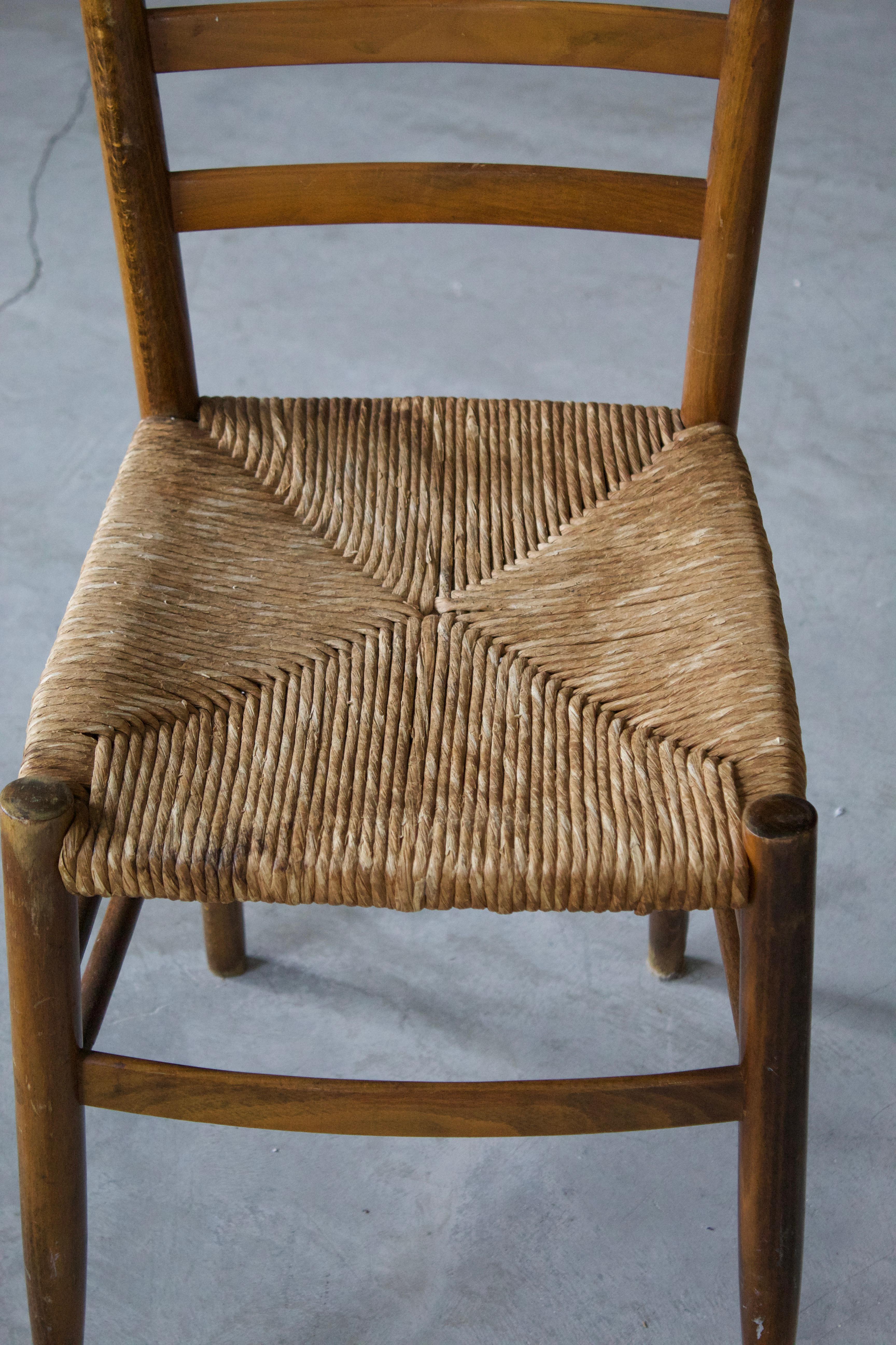 Mid-20th Century Italian Designer, Chiavari Style Side Chairs, Wood, Seagrass, Italy, 1950s