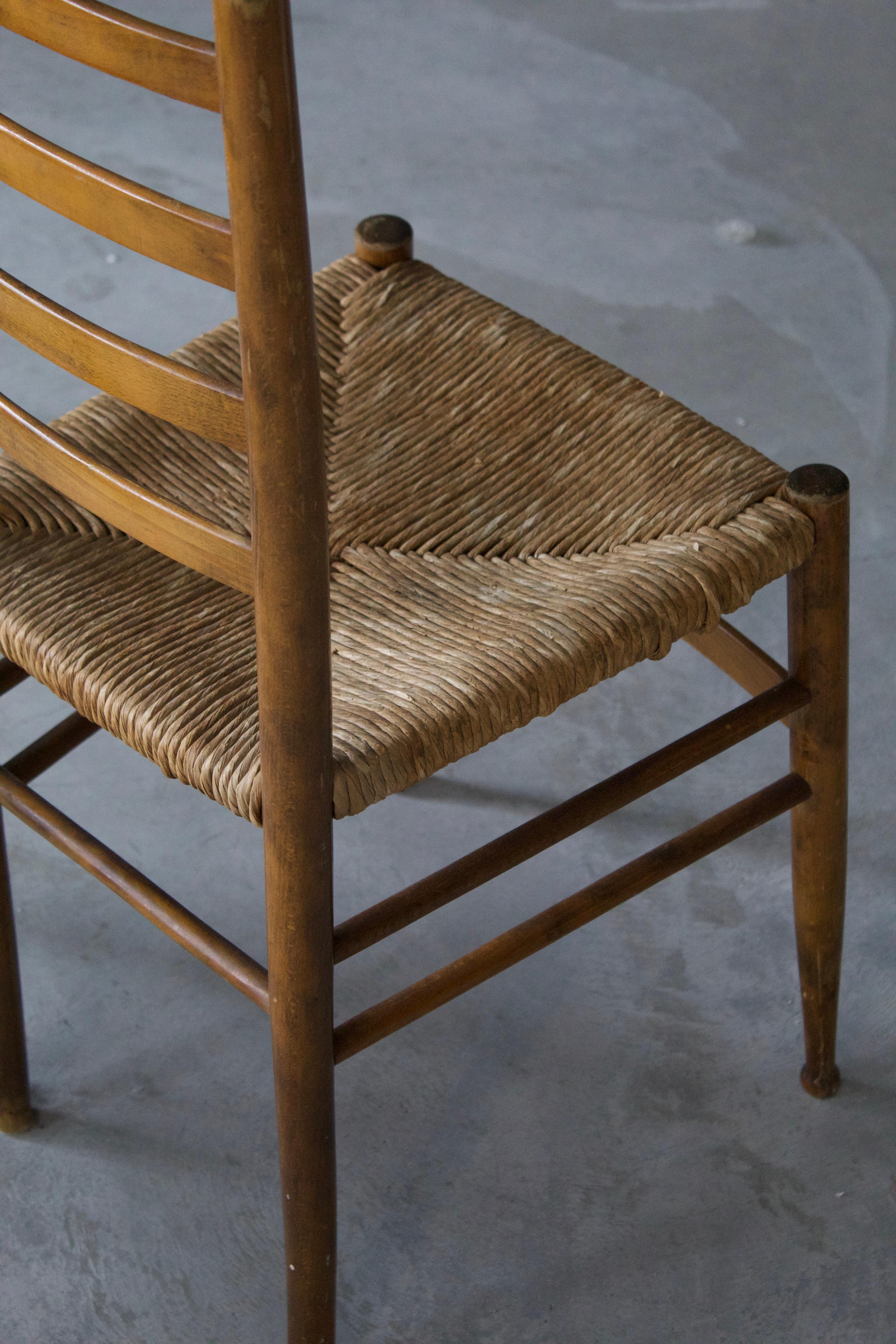 Italian Designer, Chiavari Style Side Chairs, Wood, Seagrass, Italy, 1950s 1