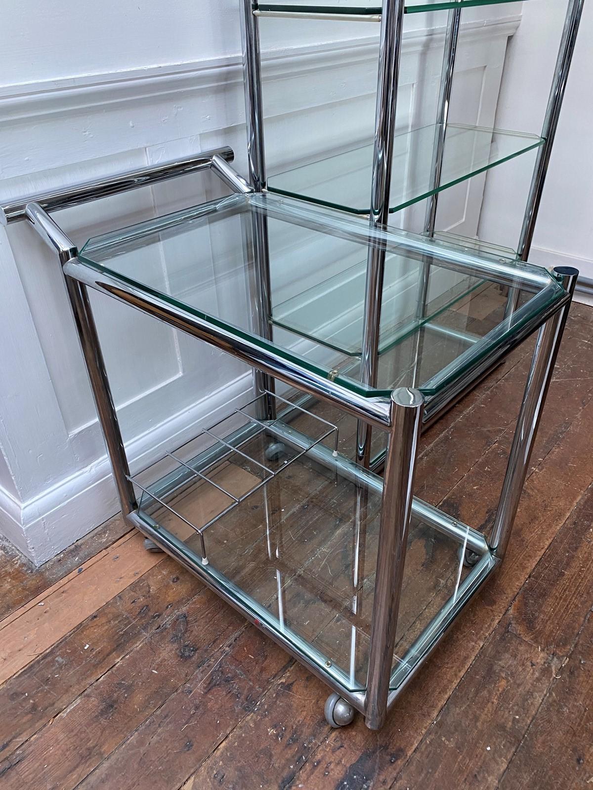 Italian Designer Chrome and Glass Display or Book Shelves For Sale 4