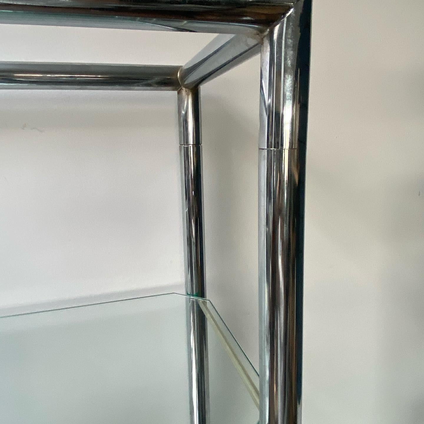 Late 20th Century Italian Designer Chrome and Glass Display or Book Shelves For Sale