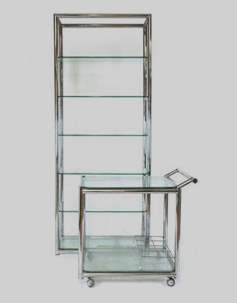 Italian Designer Chrome and Glass Display or Book Shelves For Sale 1