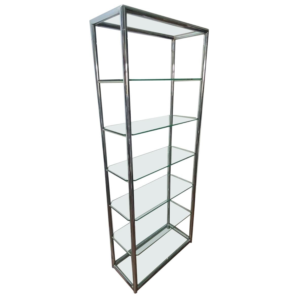 Italian Designer Chrome and Glass Display or Book Shelves For Sale