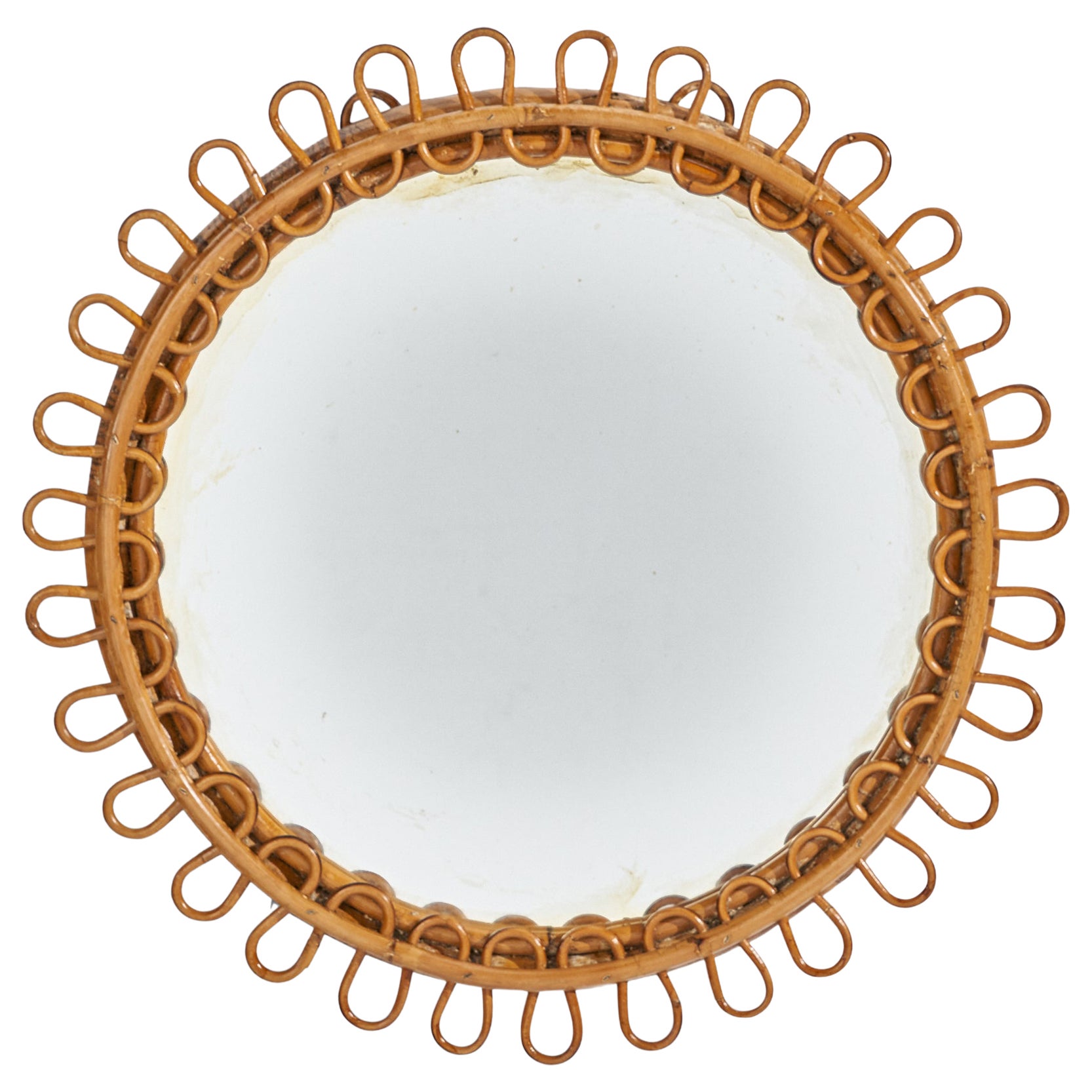 Italian Designer, Circular Wall Mirror, Rattan, Italy, C. 1950s For Sale
