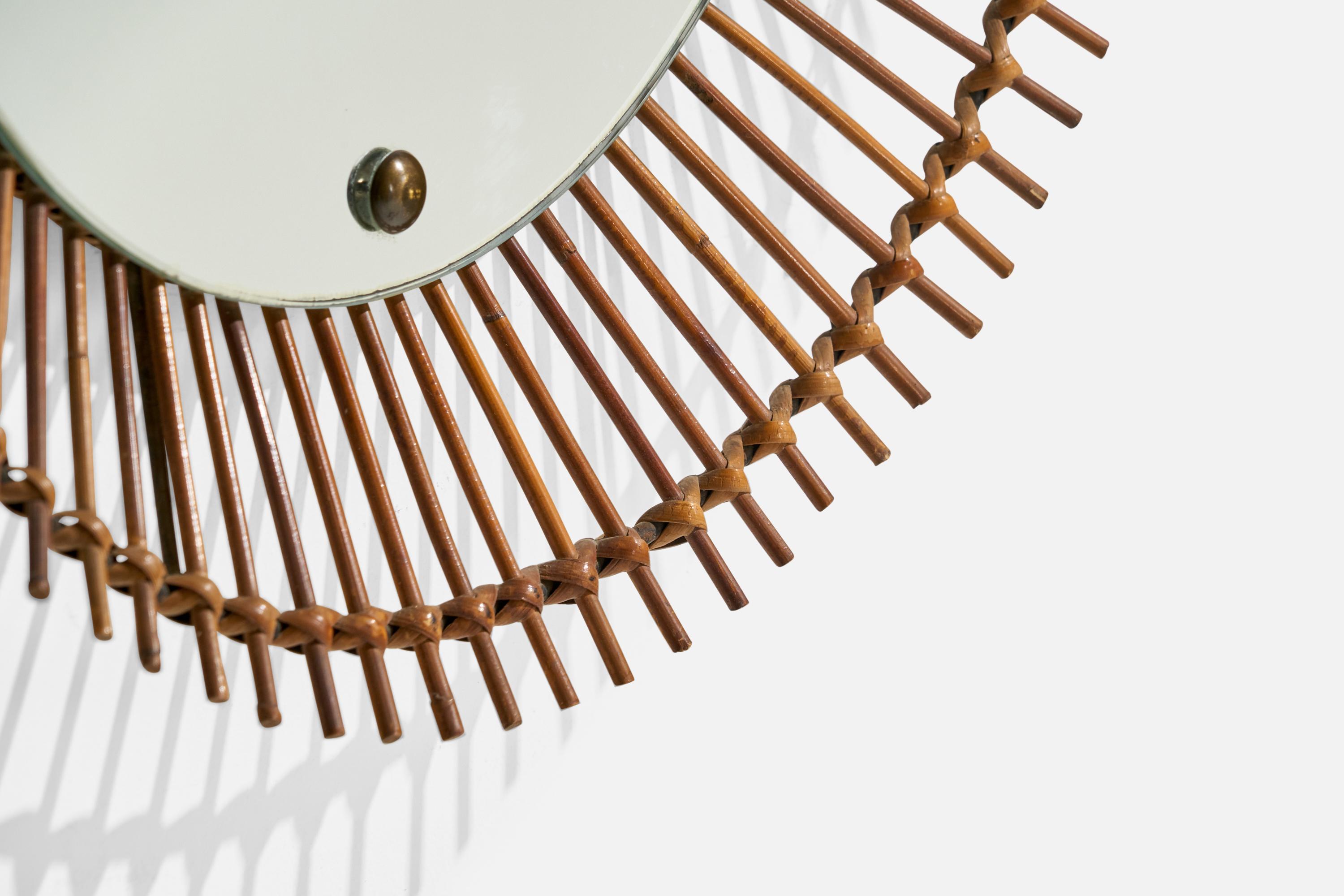 Italian Designer, Circular Wall Mirror, Rattan, Mirror Glass, Italy, C. 1950s For Sale 4
