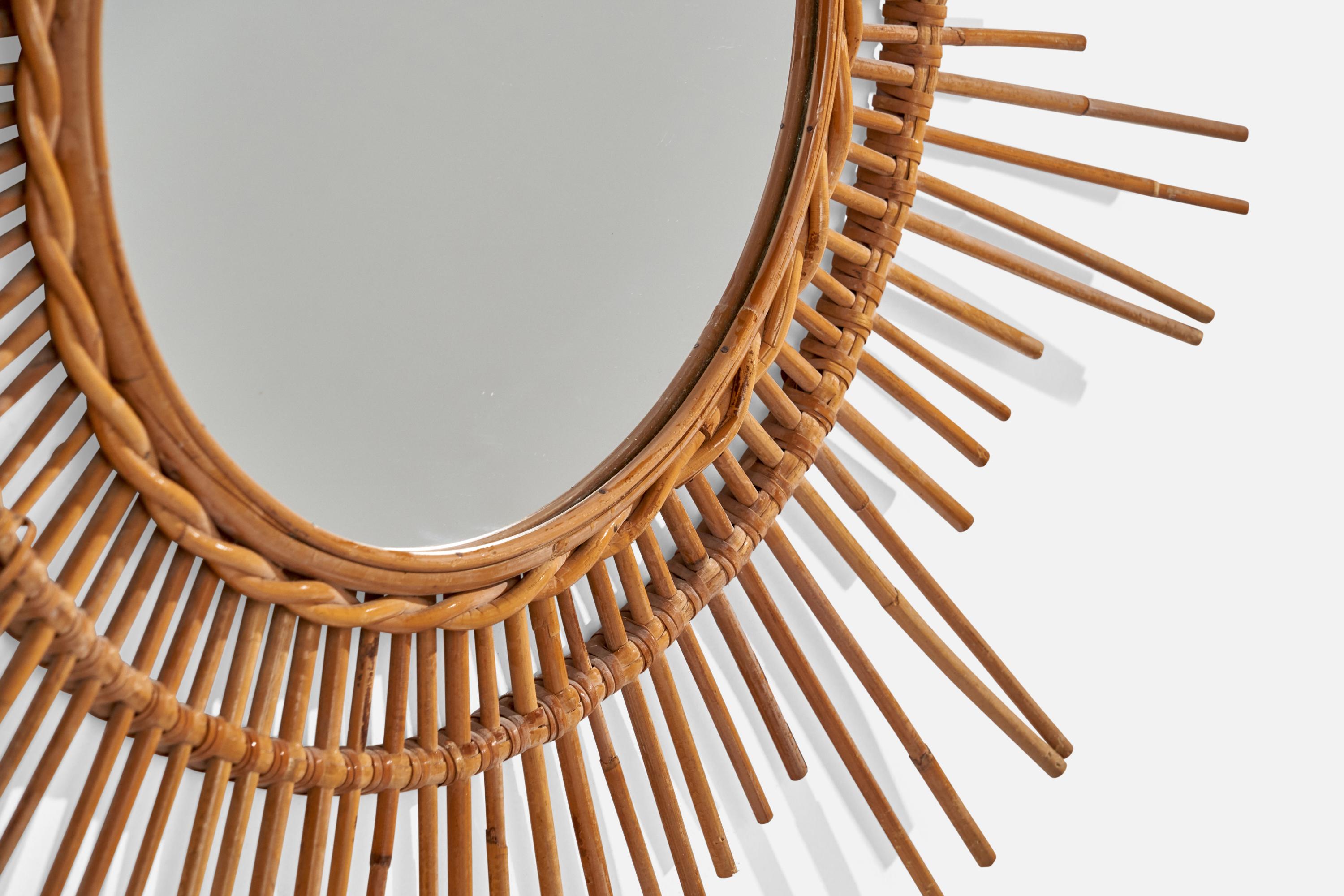 Italian Designer, Circular Wall Mirror, Rattan, Mirror Glass, Italy, c. 1950s For Sale 2