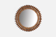 Italian Designer, Wall Mirror, Rattan, Italy, c. 1950s