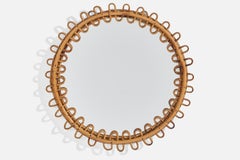 Italian Designer, Circular Wall Mirror, Rattan, Mirror Glass, Italy, c. 1950s