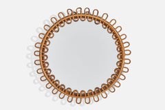 Italian Designer, Circular Wall Mirror, Rattan, Mirror Glass, Italy, c. 1950s