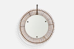 Diseñador italiano, Espejo de pared circular, ratán, cristal de espejo, Italia, S. 1950