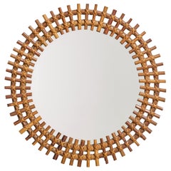 Italian Designer, Circular Wall Mirror, Rattan, Mirror, Italy, C. 1950s