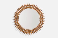Italienischer italienischer Designer, Rundwandspiegel, Rattan, Spiegel, Italien, ca. 1950er Jahre