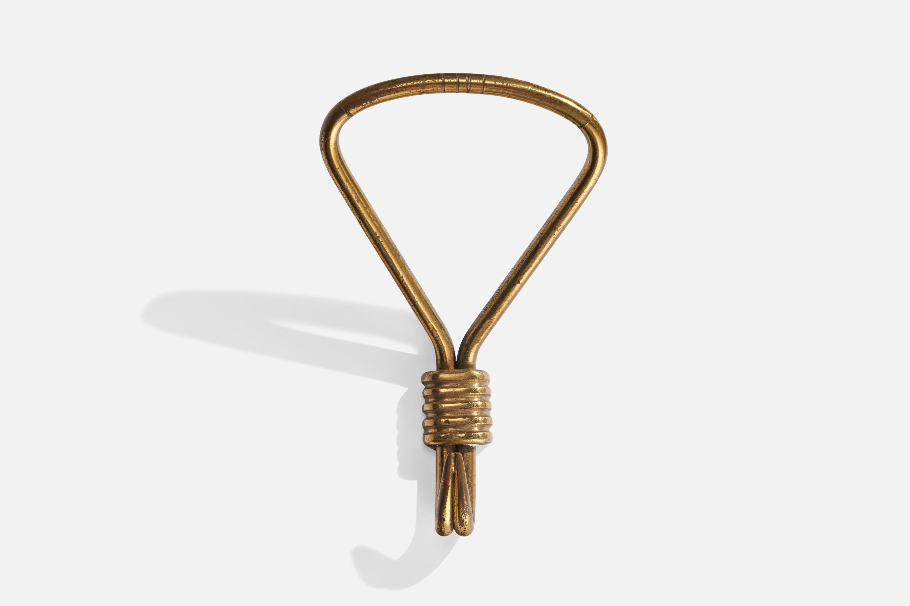 Modern Italian Designer, Coat Hanger, Brass, Italy, 1940s For Sale