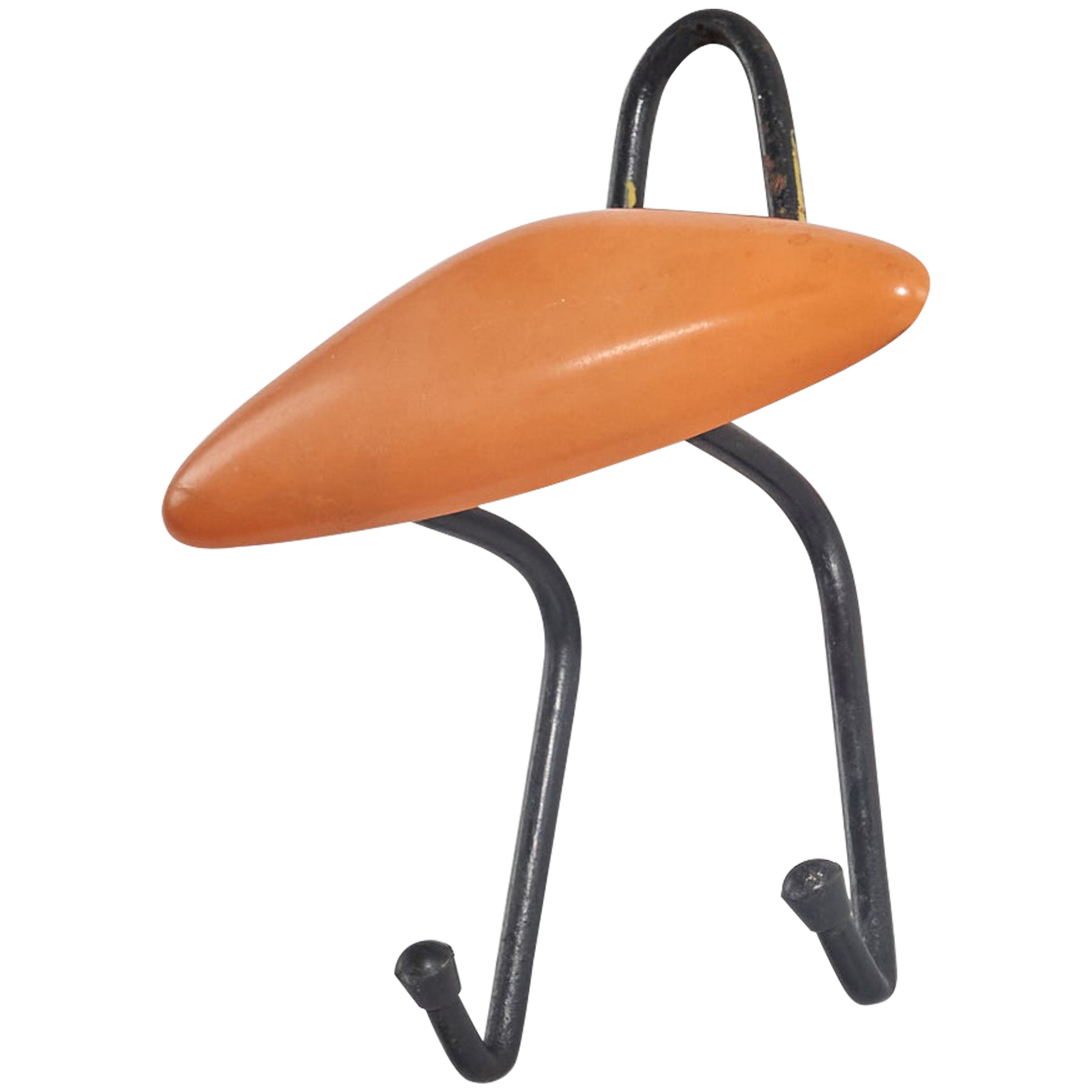 Appendiabiti di design italiano, metallo, resina arancione, Italia, anni '50