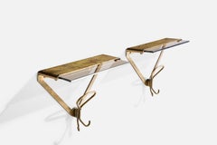Italian Designer, Coat Hangers, Brass, Glass, Italy, 1950s