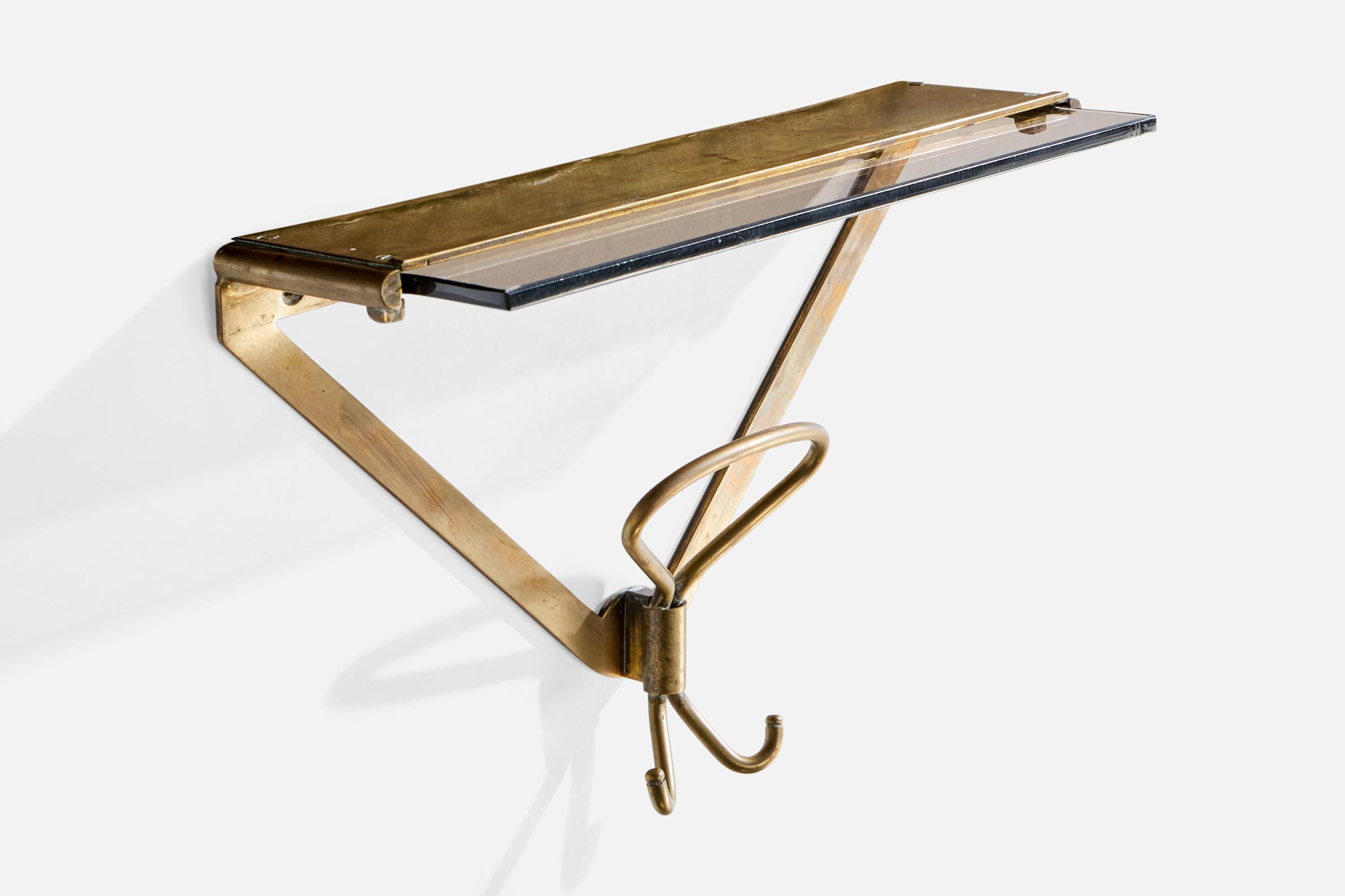 Italian Designer, Coat Hangers, Brass, Glass, Italy, 1950s In Good Condition For Sale In High Point, NC