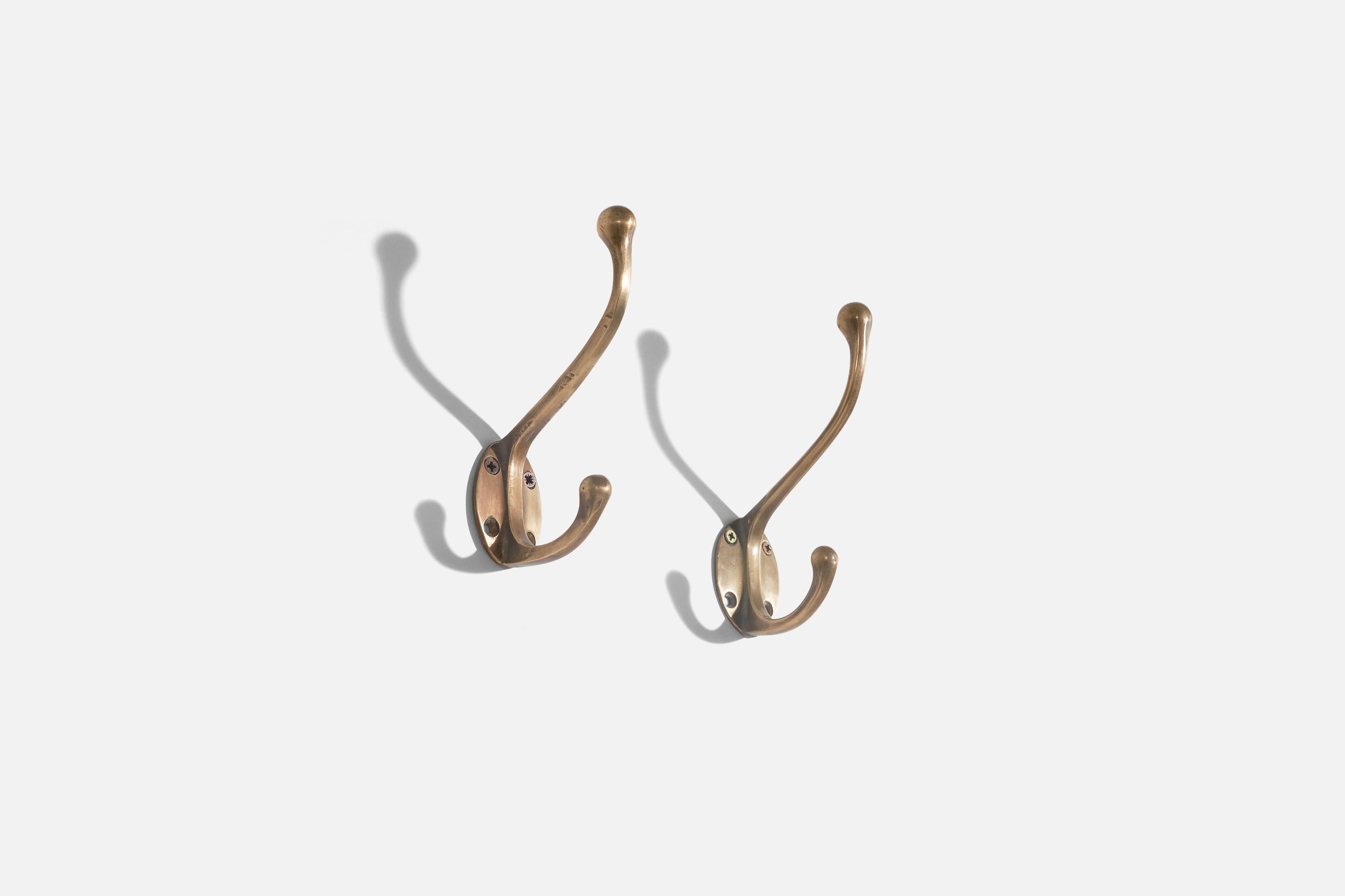 Mid-Century Modern Italian Designer, Coat Hangers, Brass, Italy, 1940s For Sale