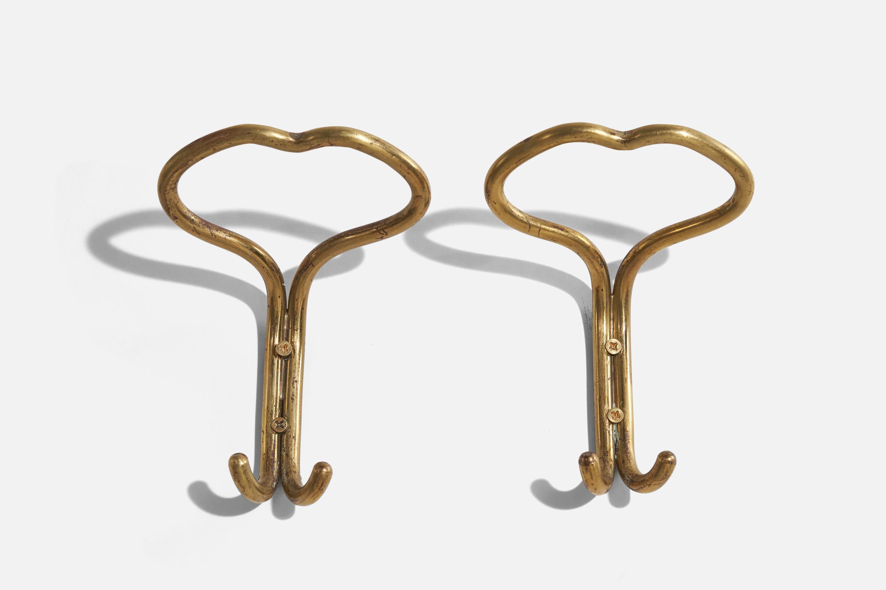 Mid-Century Modern Italian Designer, Coat Hangers, Brass, Italy, 1940s For Sale