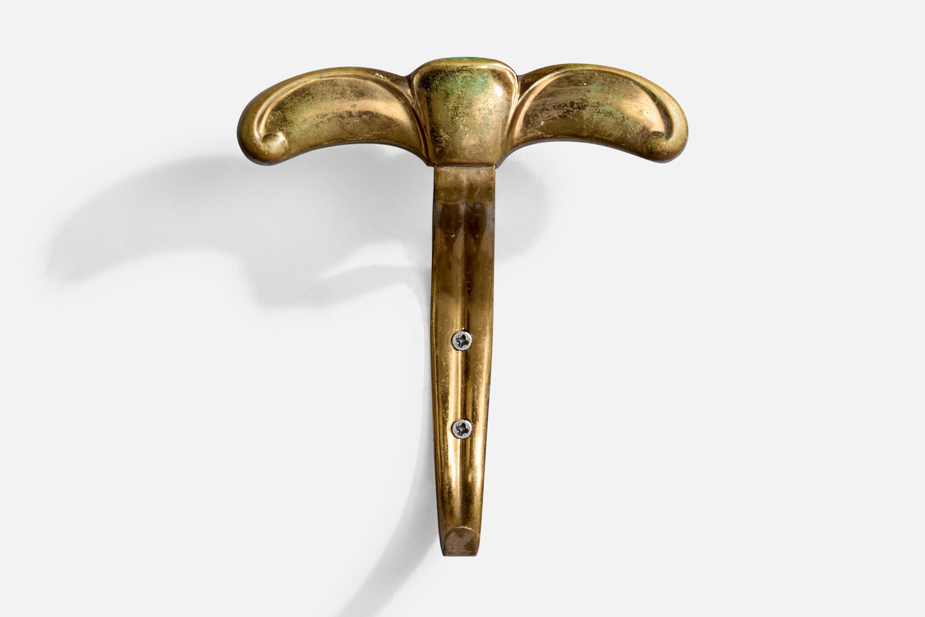 Italian Designer, Coat Hangers, Brass, Italy, 1950s In Good Condition For Sale In High Point, NC