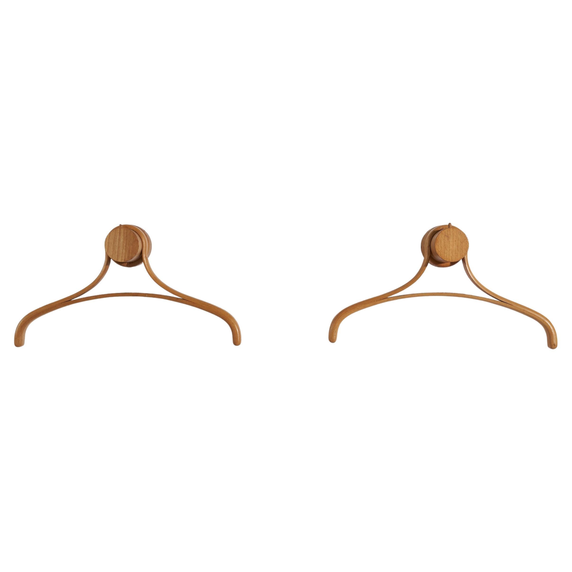 Italian Designer, Coat Hangers, Oak, Italy, 1960s For Sale