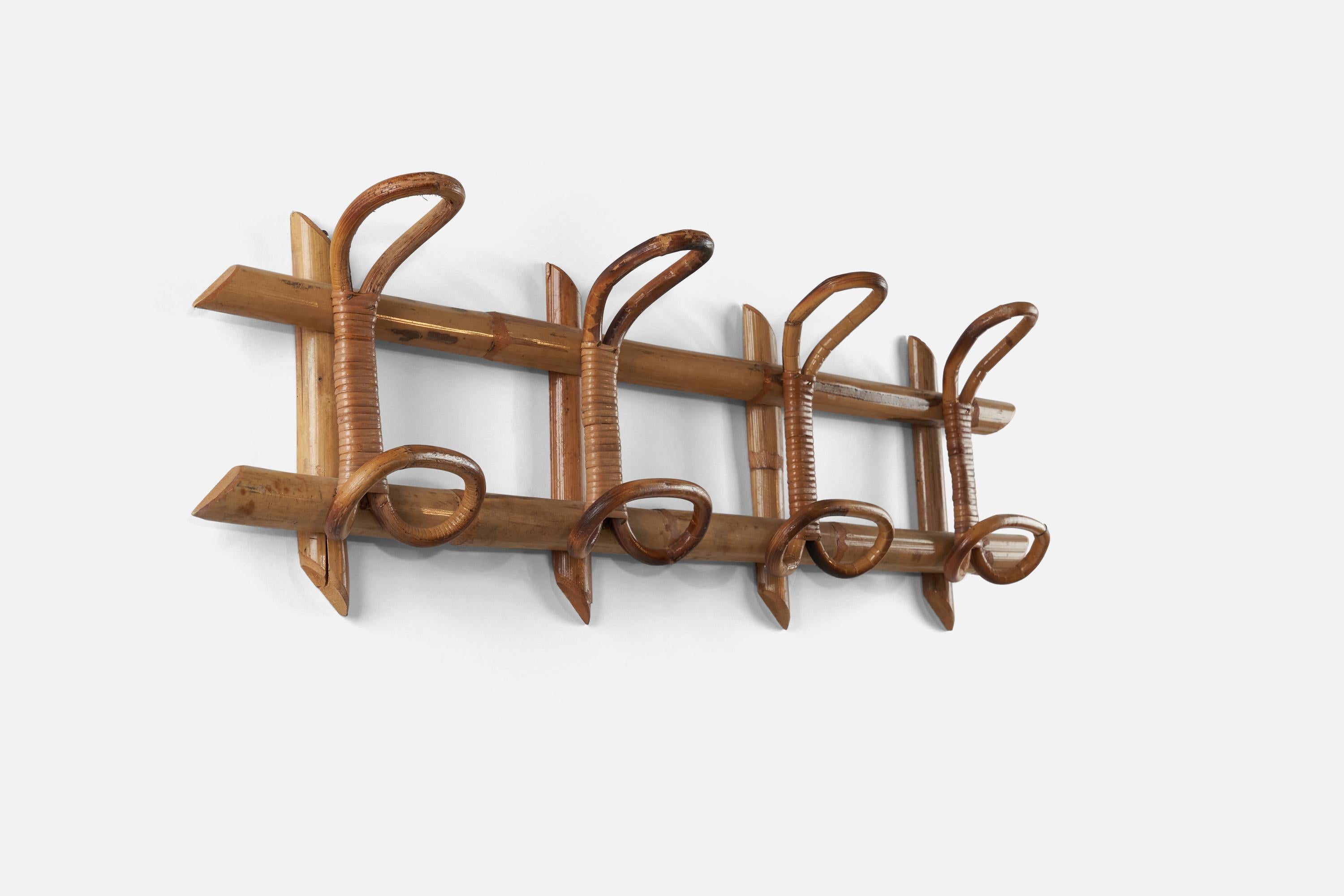 A bamboo and rattan coat rack designed and produced by an Italian designer, Italy, 1950s.