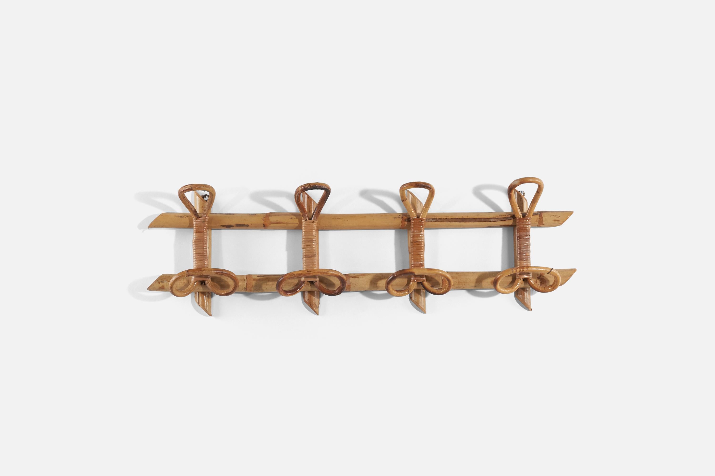 Italian Designer, Coat Rack, Bamboo, Rattan, Italy, 1950s In Good Condition In High Point, NC