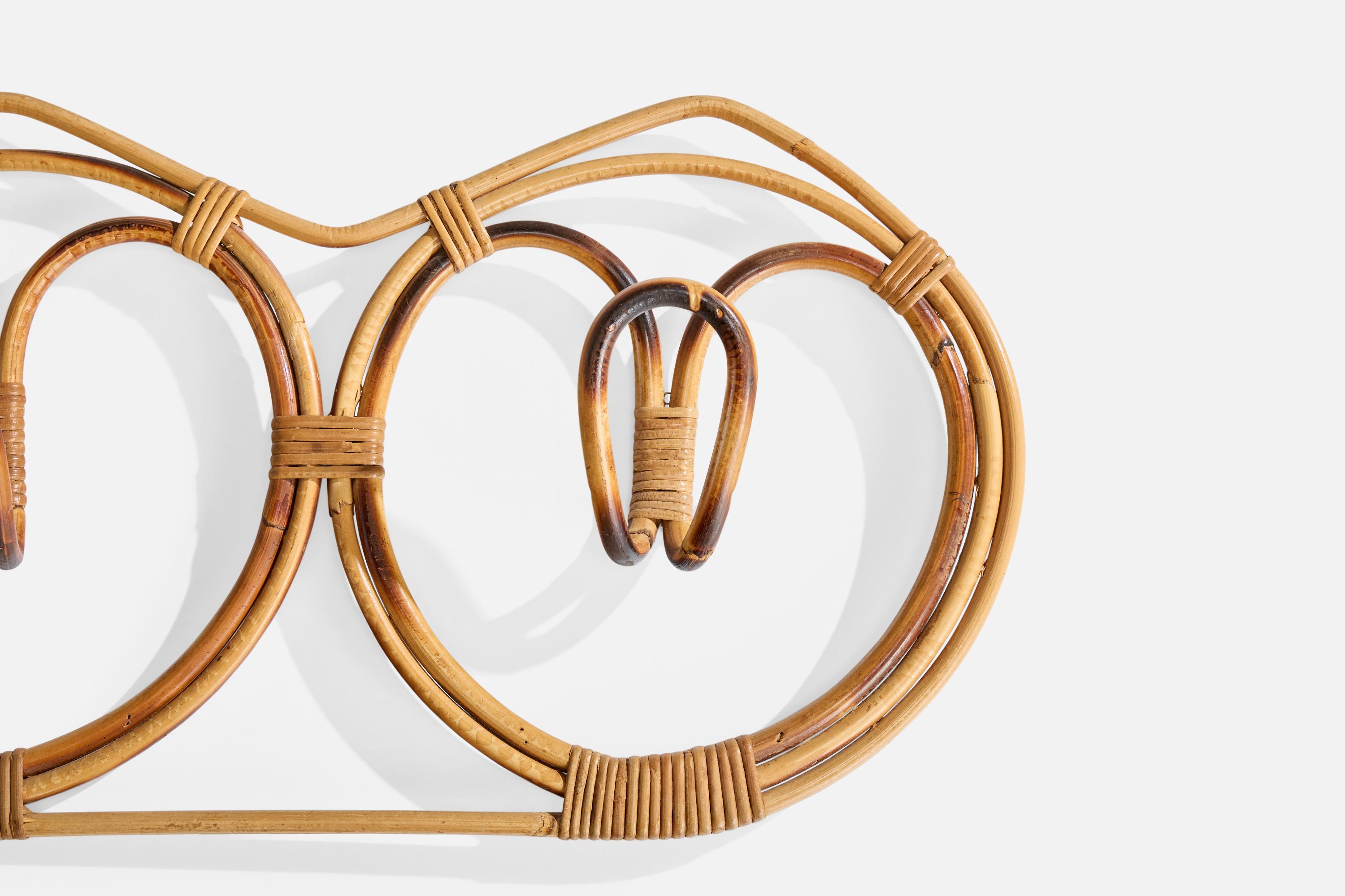 Mid-20th Century Italian Designer, Coat Rack, Bamboo, Rattan, Italy, 1960s For Sale