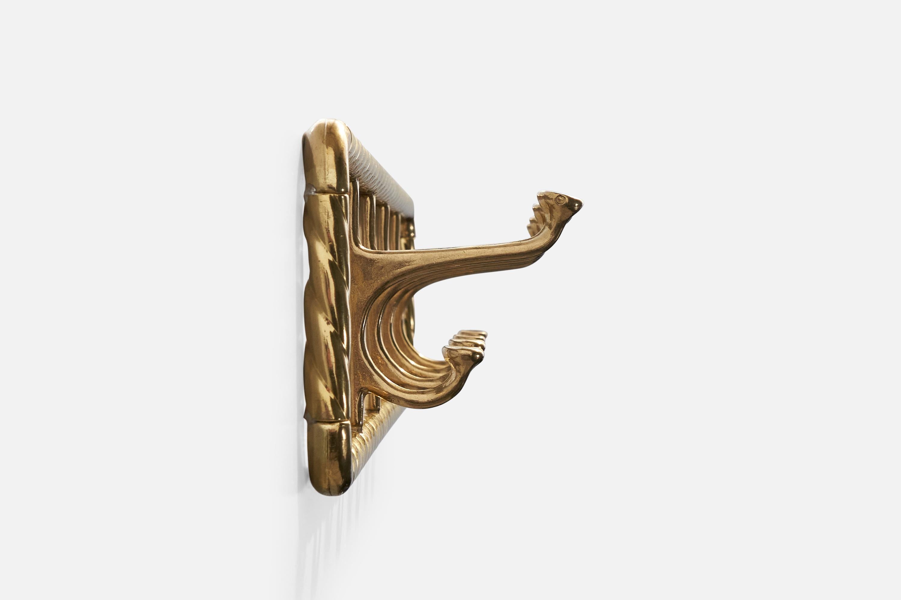 Mid-20th Century Italian Designer, Coat Rack, Brass, Italy, 1940s For Sale