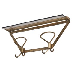 Italian Designer, Coat Rack with Shelf, Brass, Glass, Italy, 1940s