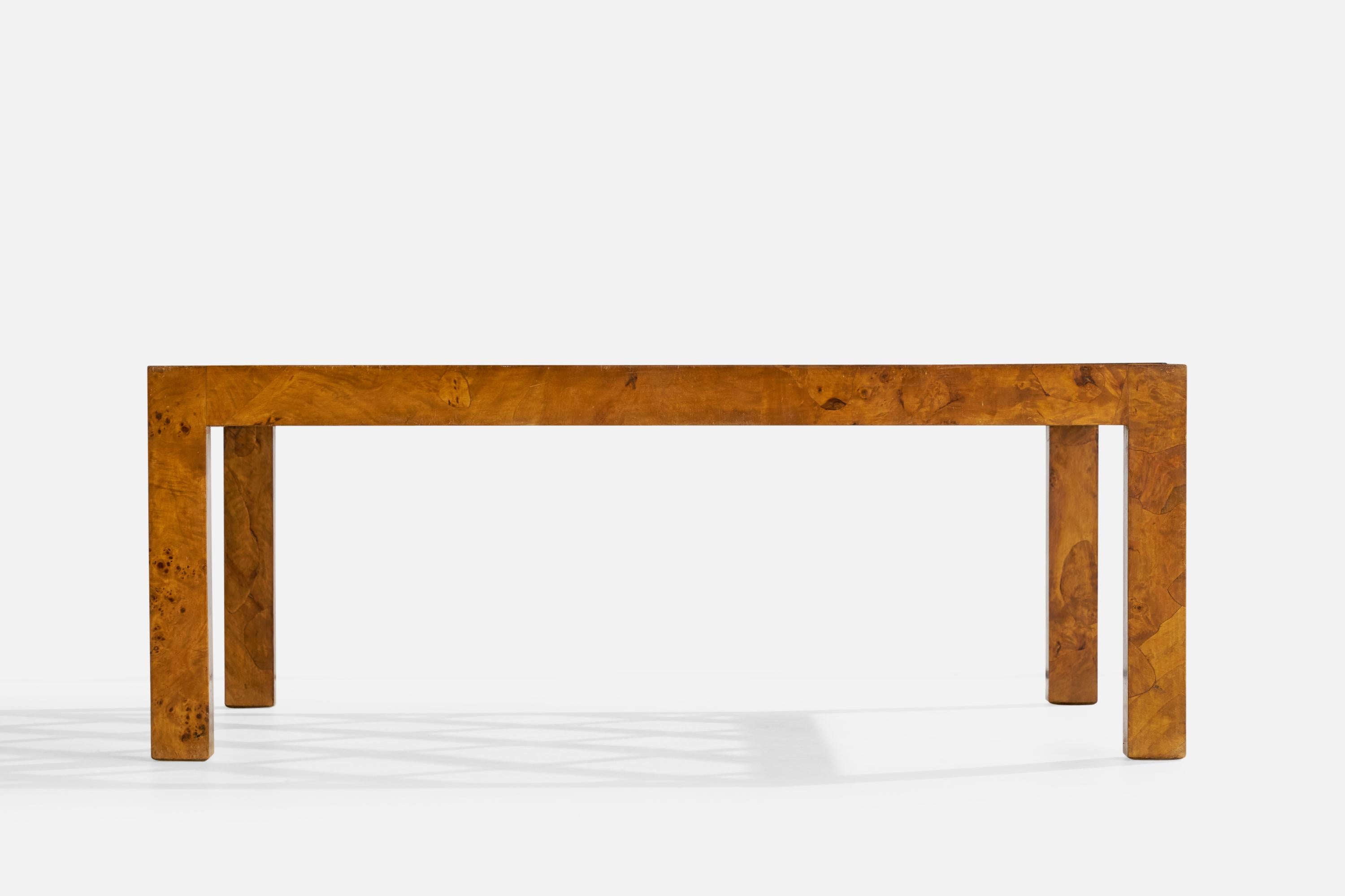 Diseñador italiano, Mesa de centro, Burl, Cristal, Italia, Años 30 en Bueno Estado en High Point, NC