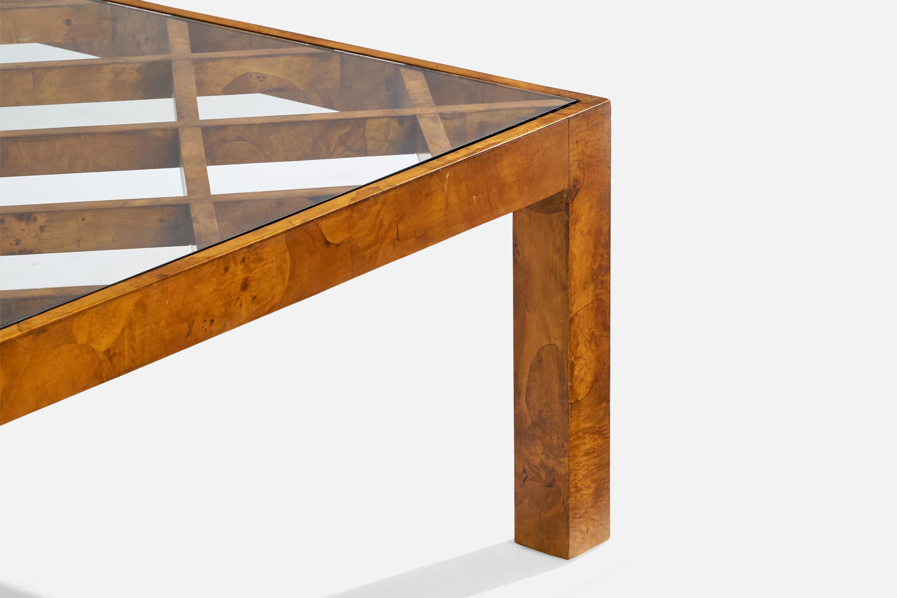 Diseñador italiano, Mesa de centro, Burl, Cristal, Italia, Años 30 1