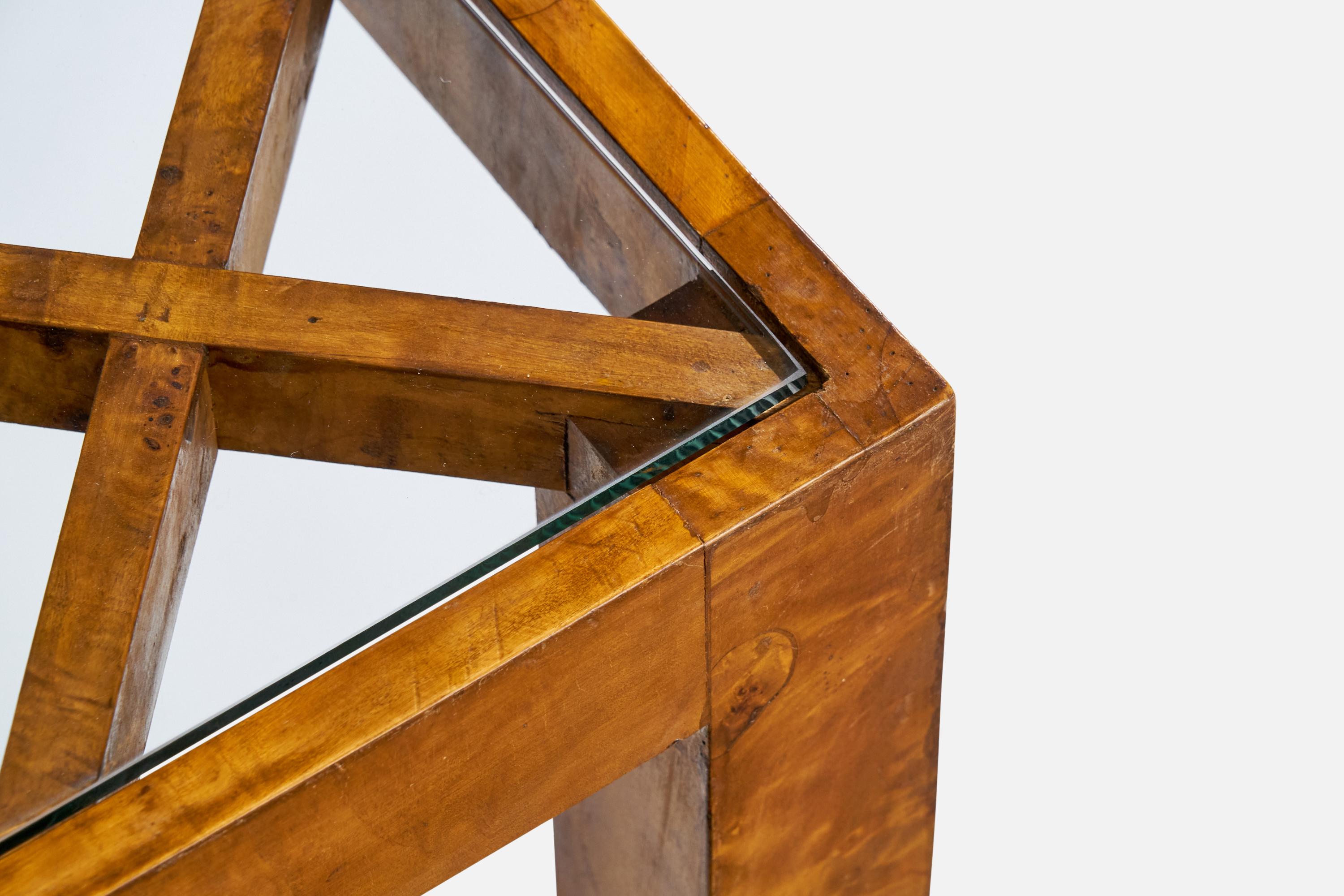 Diseñador italiano, Mesa de centro, Burl, Cristal, Italia, Años 30 2