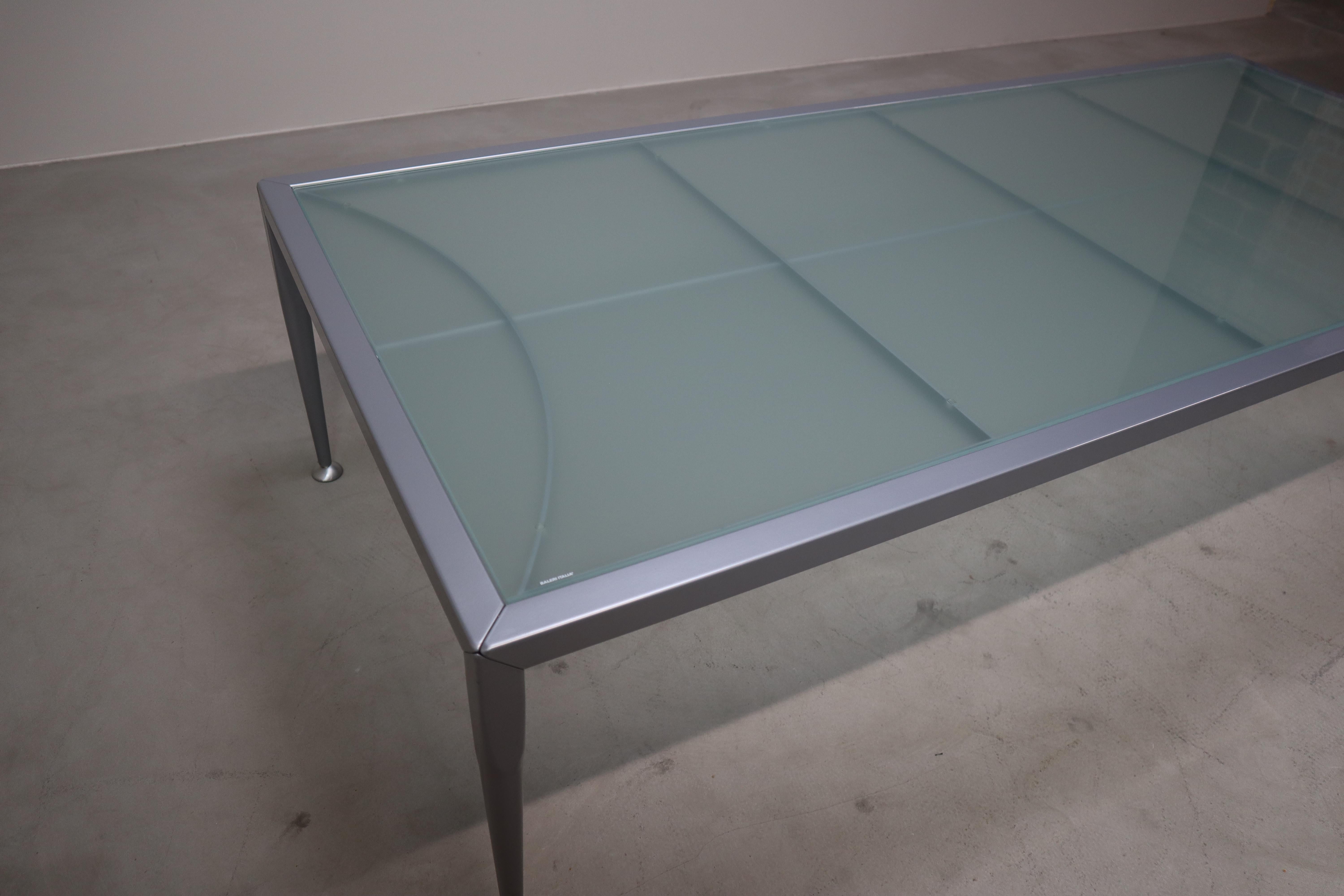 Italian designer coffee table by Baleri Italia – frosted glass & steel – 1990s For Sale 3