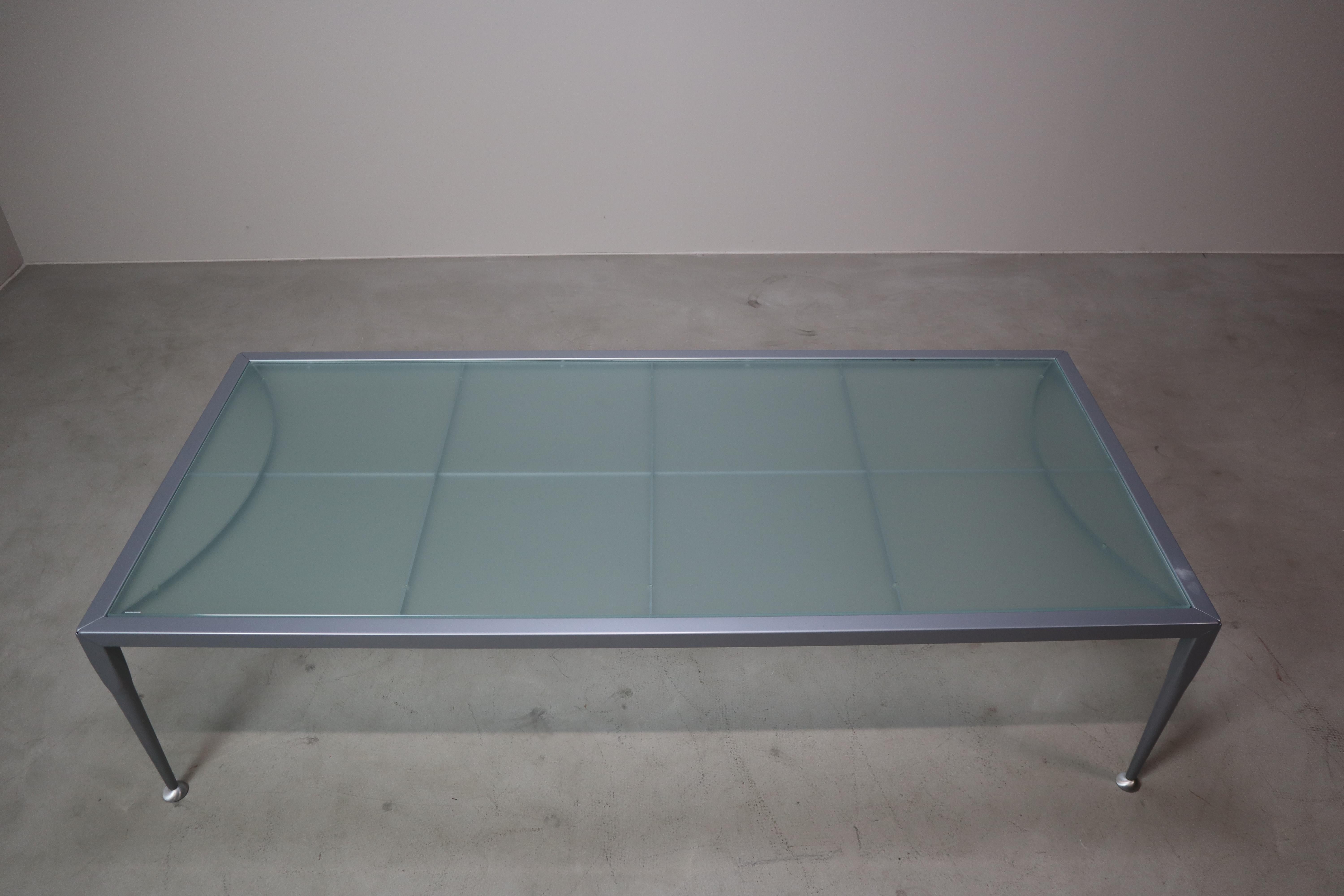 Italian designer coffee table by Baleri Italia – frosted glass & steel – 1990s For Sale 4