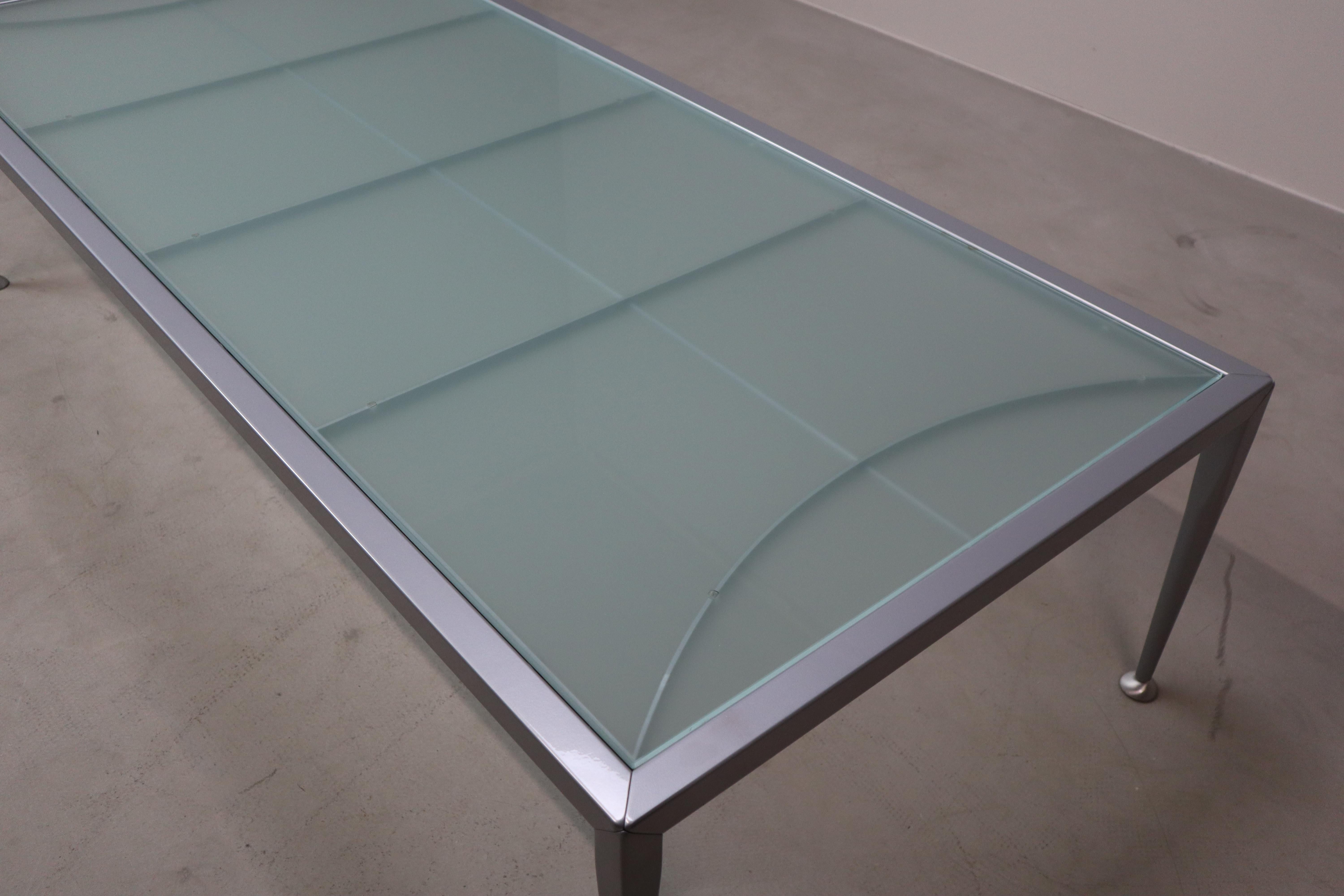 Italian designer coffee table by Baleri Italia – frosted glass & steel – 1990s For Sale 5
