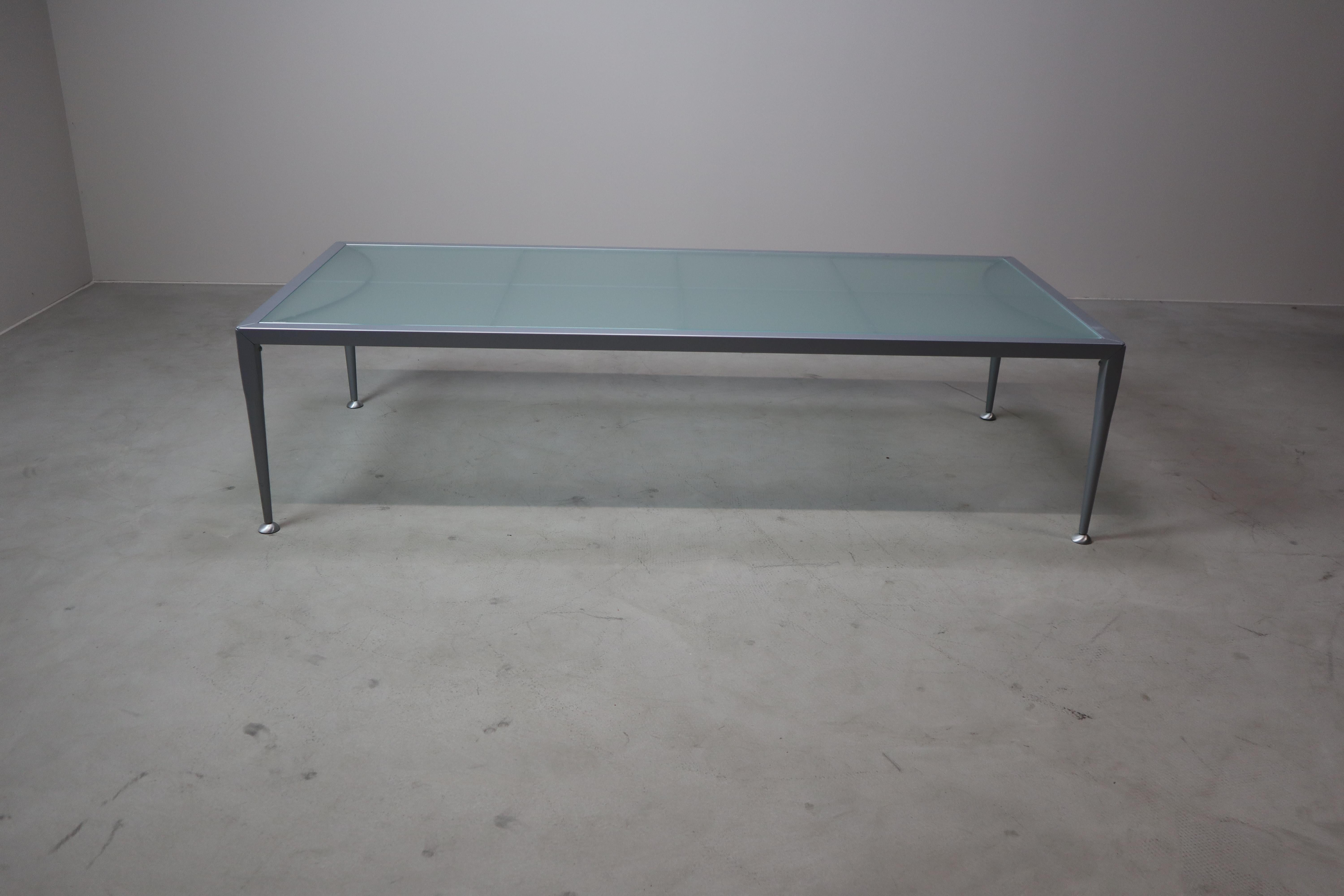 Italian designer coffee table by Baleri Italia – frosted glass & steel – 1990s For Sale 6
