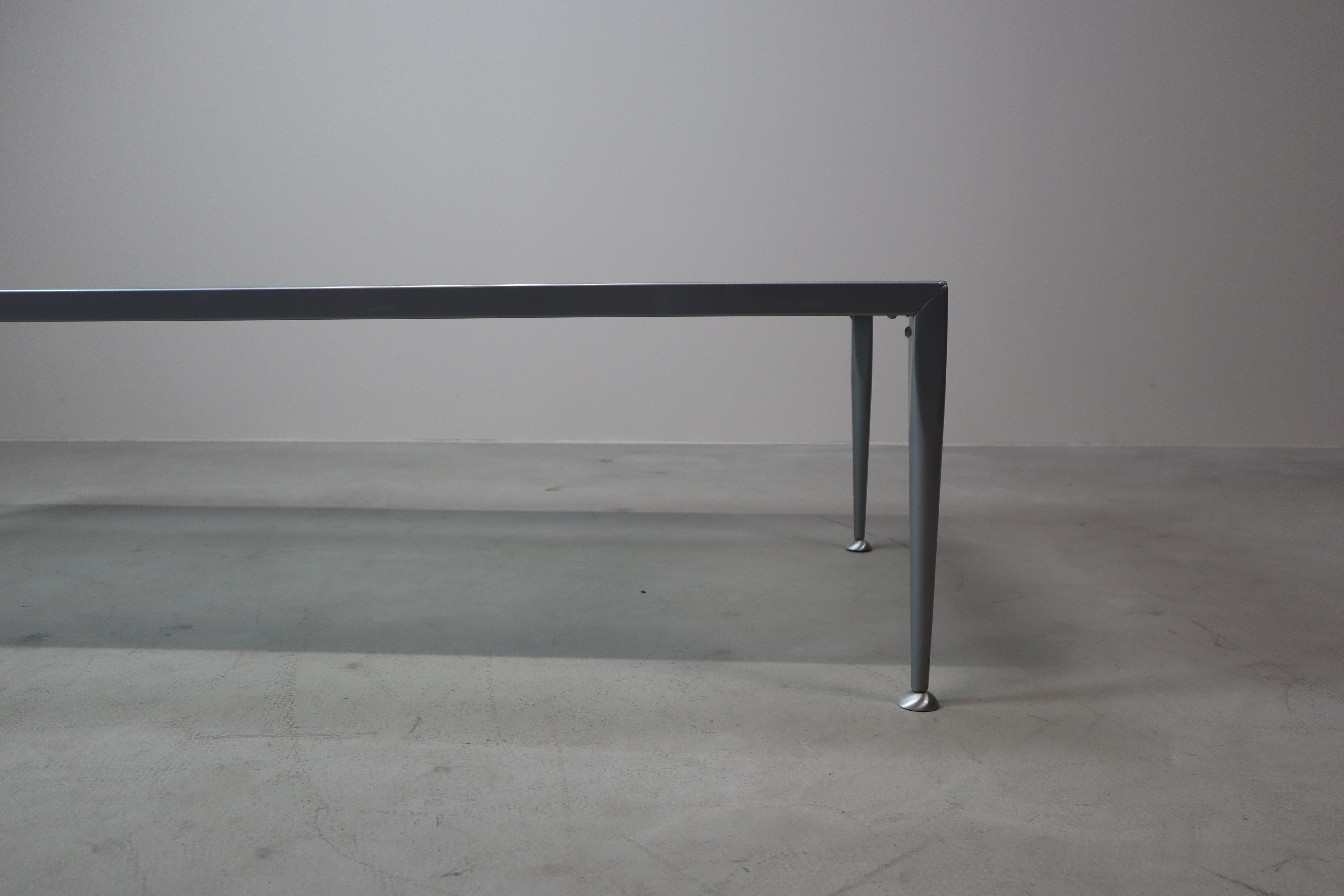 Italian designer coffee table by Baleri Italia – frosted glass & steel – 1990s For Sale 7