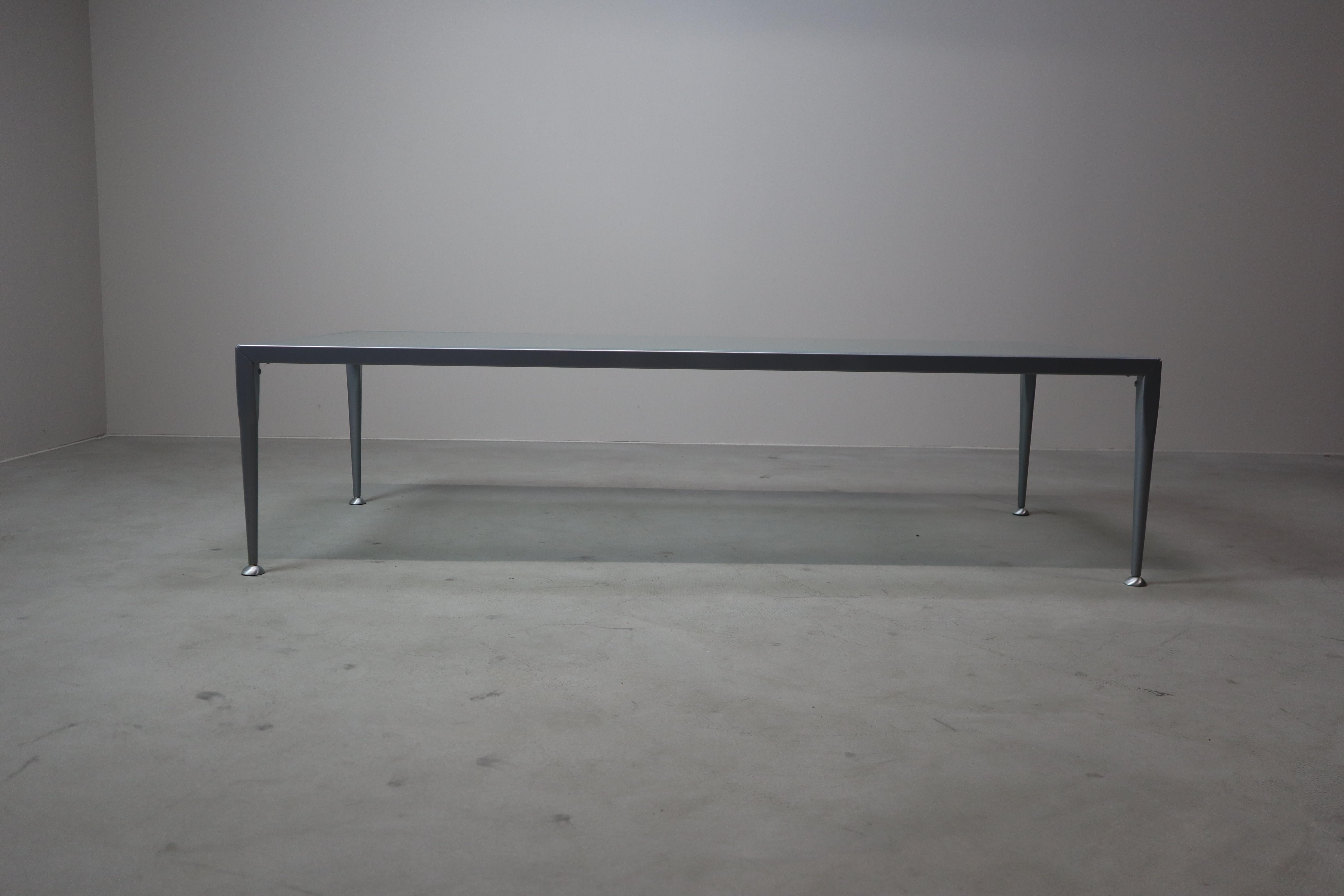 Italian designer coffee table by Baleri Italia – frosted glass & steel – 1990s For Sale 8