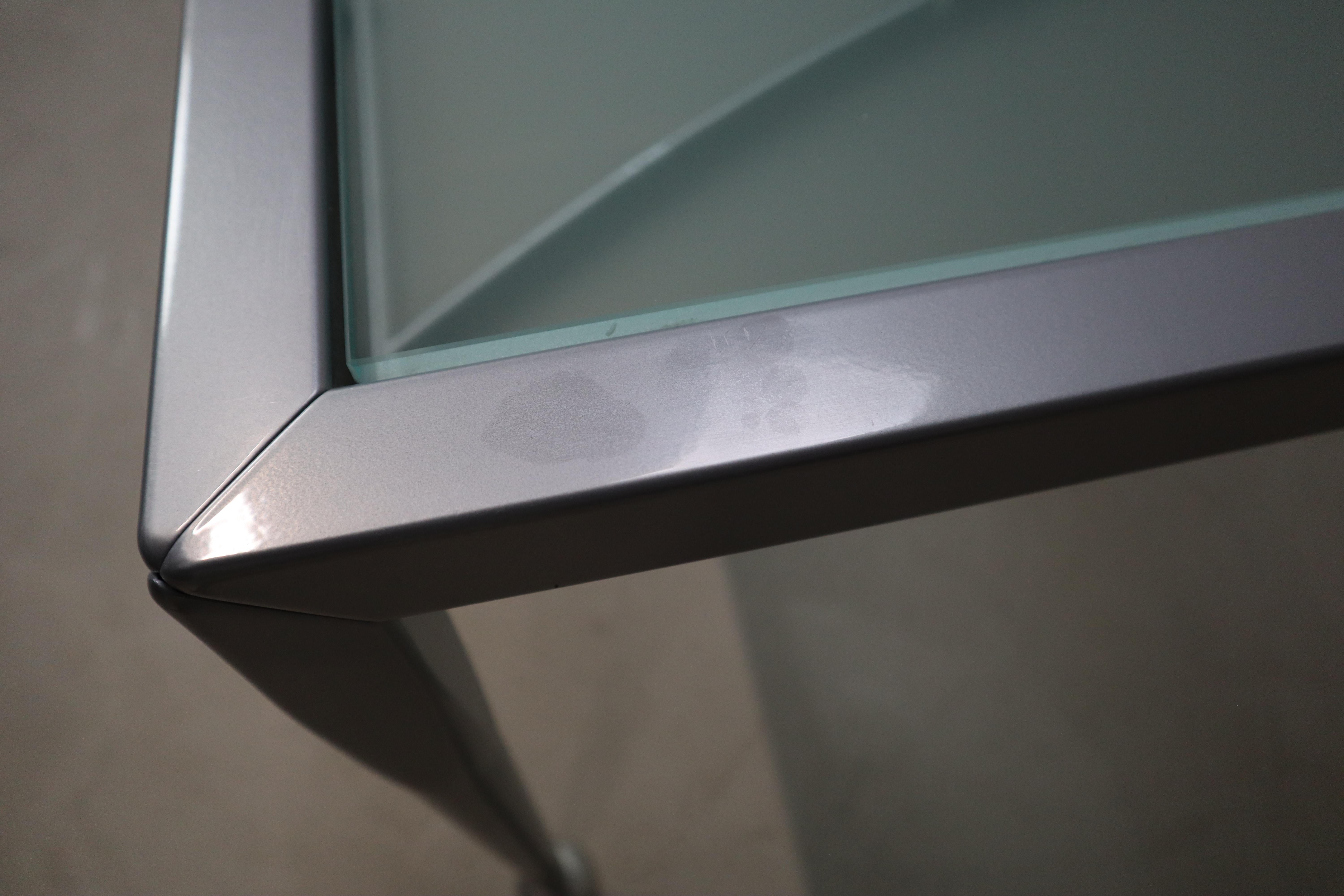 Late 20th Century Italian designer coffee table by Baleri Italia – frosted glass & steel – 1990s For Sale