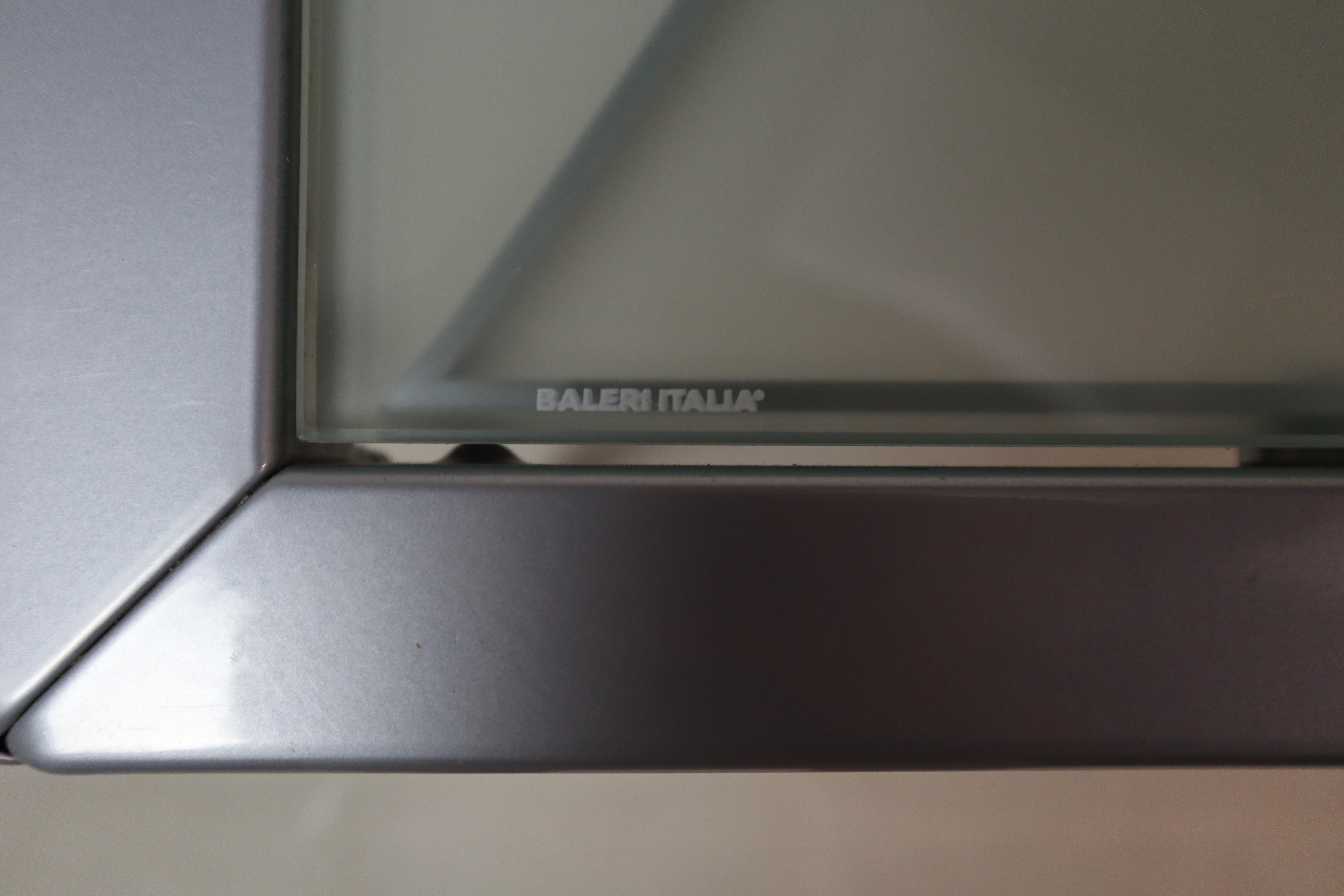 Metal Italian designer coffee table by Baleri Italia – frosted glass & steel – 1990s For Sale