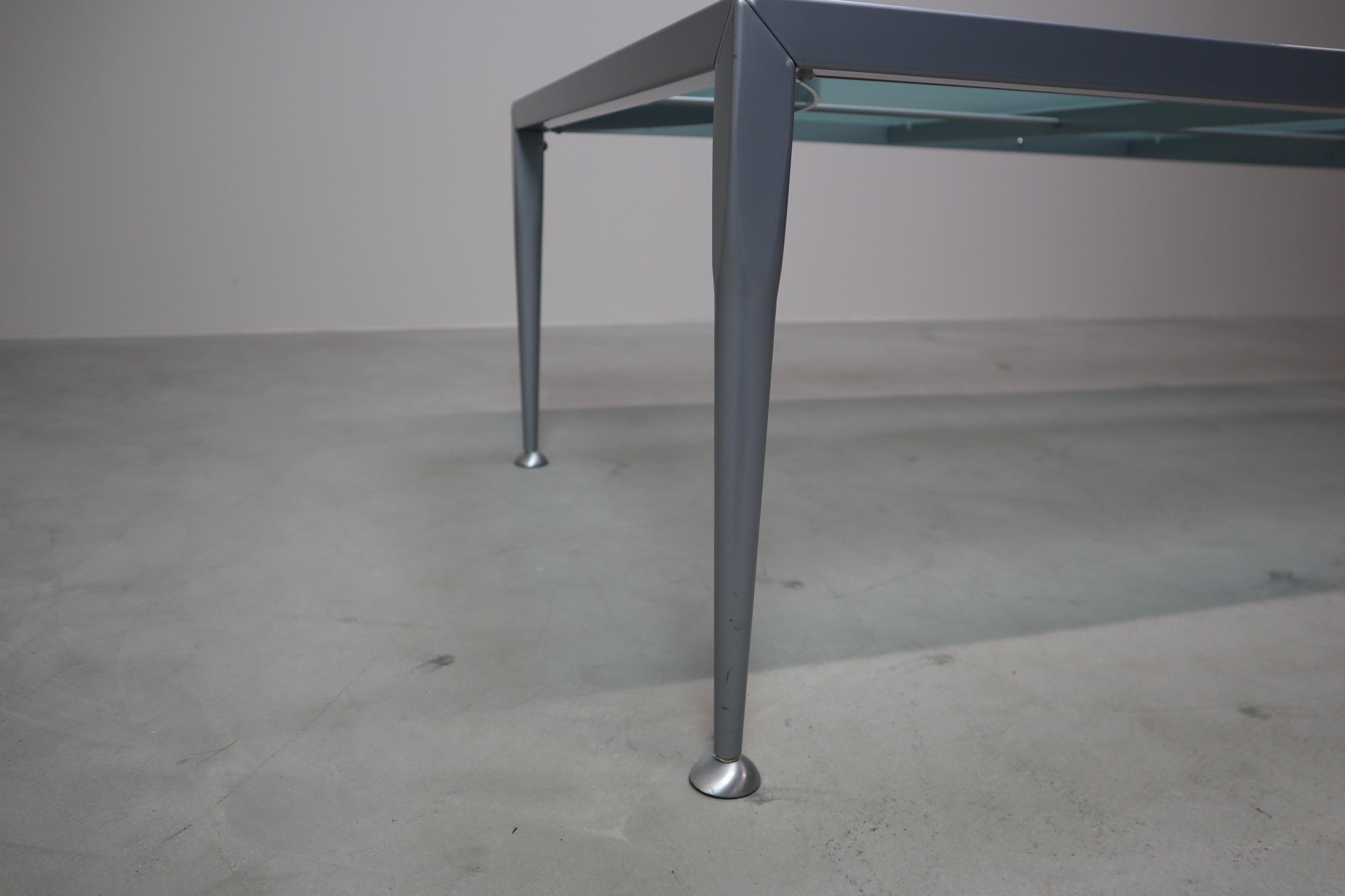 Italian designer coffee table by Baleri Italia – frosted glass & steel – 1990s For Sale 2