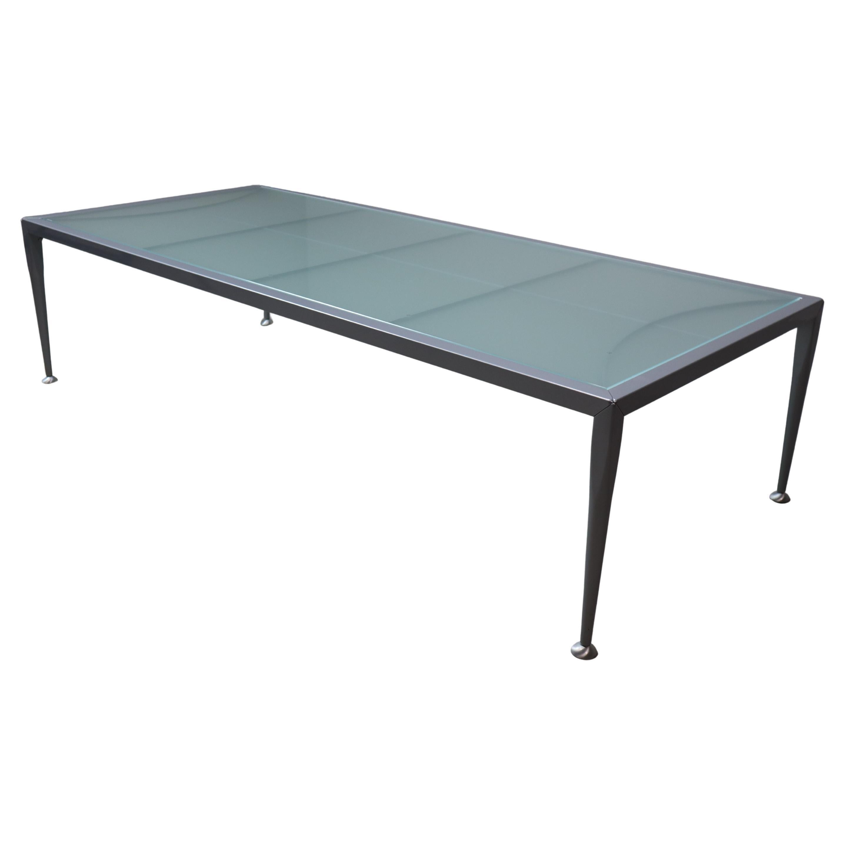 Italian designer coffee table by Baleri Italia – frosted glass & steel – 1990s For Sale