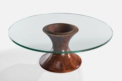 Italian Designer, Coffee Table, Glass, Rosewood, Brass, Italy, 1950s