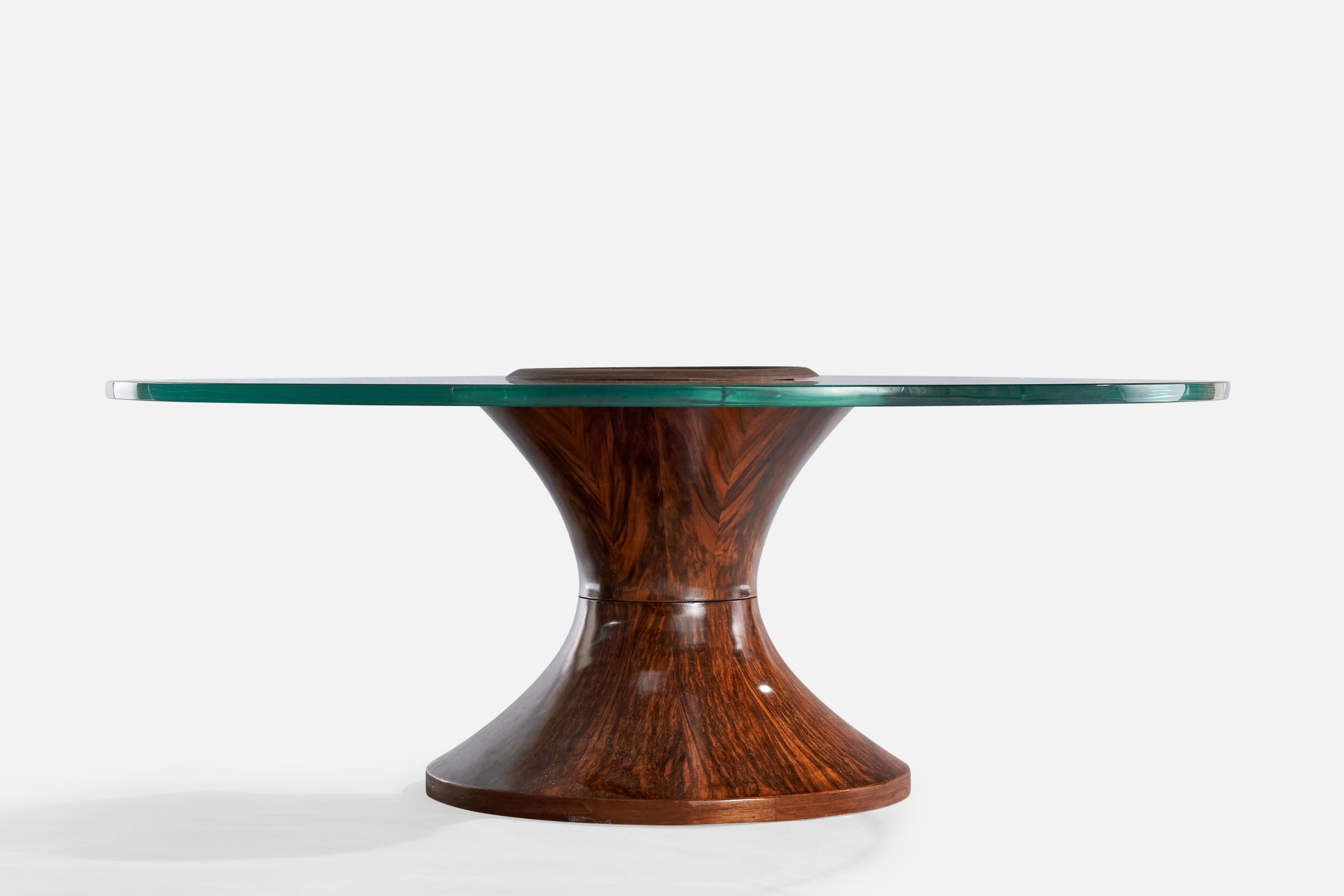 Mid-Century moderno Tavolino di design italiano, vetro, palissandro, ottone, Italia, anni '50 in vendita
