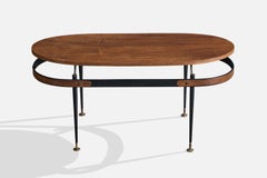Italian Designer, Coffee Table, Metal, Teak, Brass, Italy, 1950s
