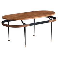 Italian Designer, Coffee Table, Metal, Teak, Brass, Italy, 1950s